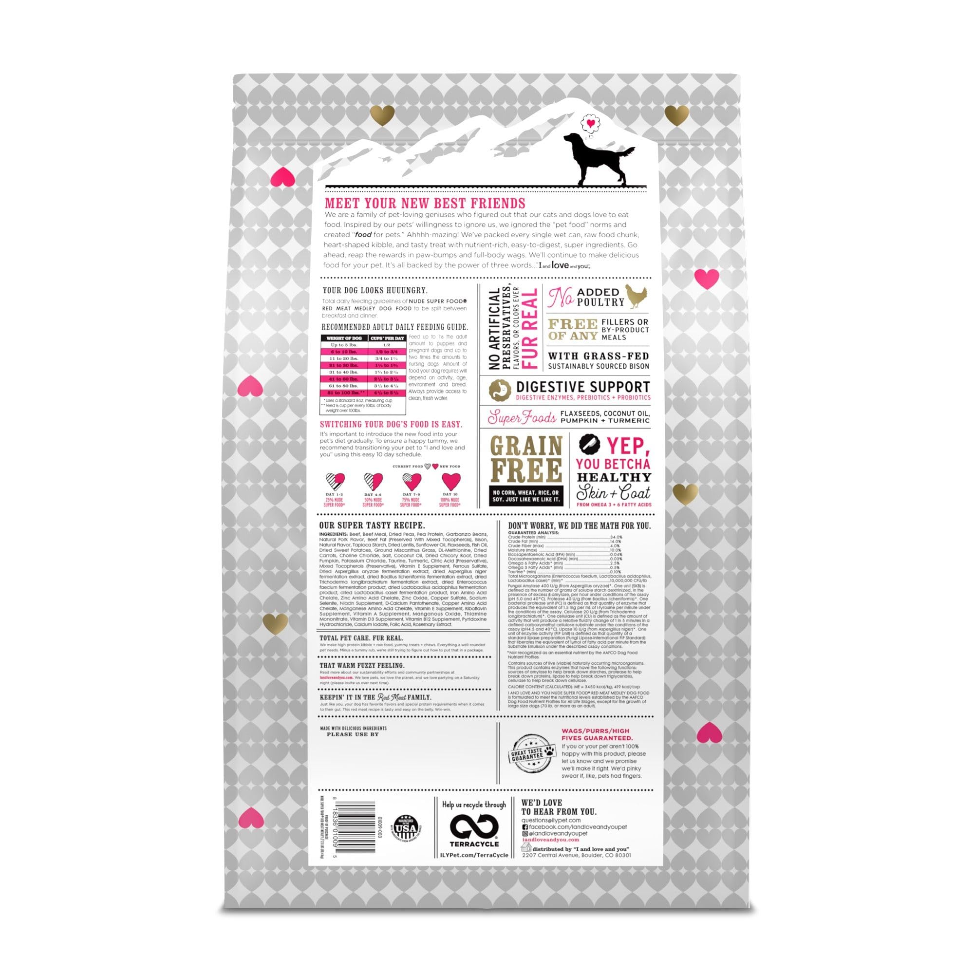 I AND LOVE AND YOU, Nude Food Dog Food, Grain Free Natural Kibble, Red Meat Medley, 23lb by