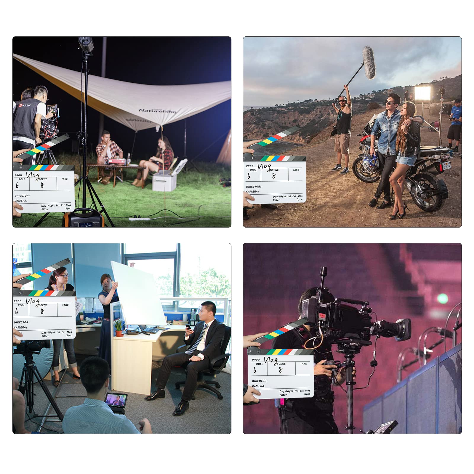 Ciak Cinematografico Professionale, 30 x 24.5cm Ciac Cinematografico per Film, Acrilico Film Clapperboard, Multicolor Acrilico Assicella Secco, Cinematografico per Programmi TV, Vlog
