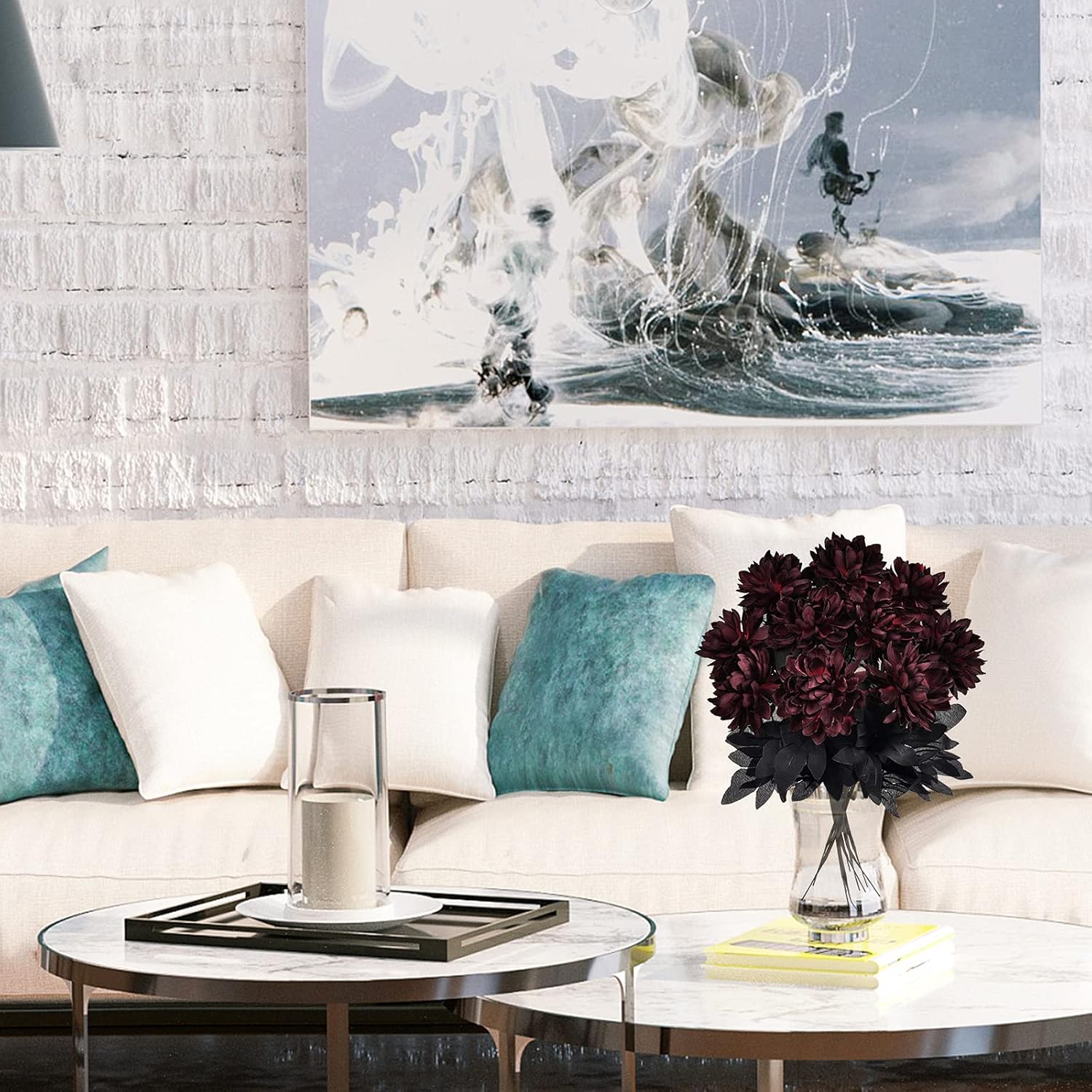 Artflower 10 Pack Artificial Silk Dahlia Bouquet with Long Stem, 16” Wine Red Fake Flower Floral Arrangements Wedding Bridal Bouquet for Halloween Harvest Festival Table Centerpieces Home Decor - Image 6