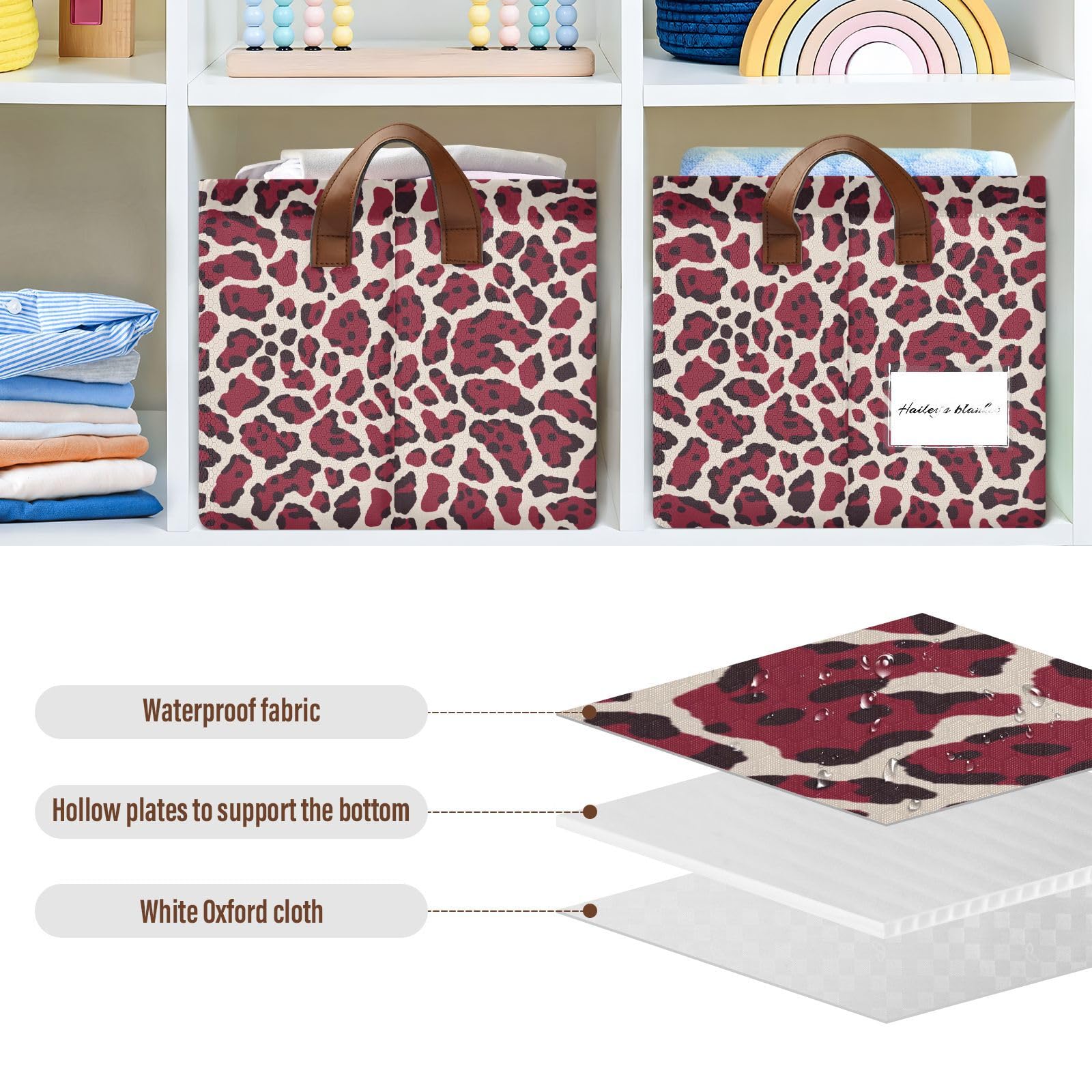 KLL Cesto portaoggetti pieghevole in tessuto con stampa leopardata, con manici, grande, pieghevole, per casa, ufficio, armadio, vestiti, confezione da 2 pezzi