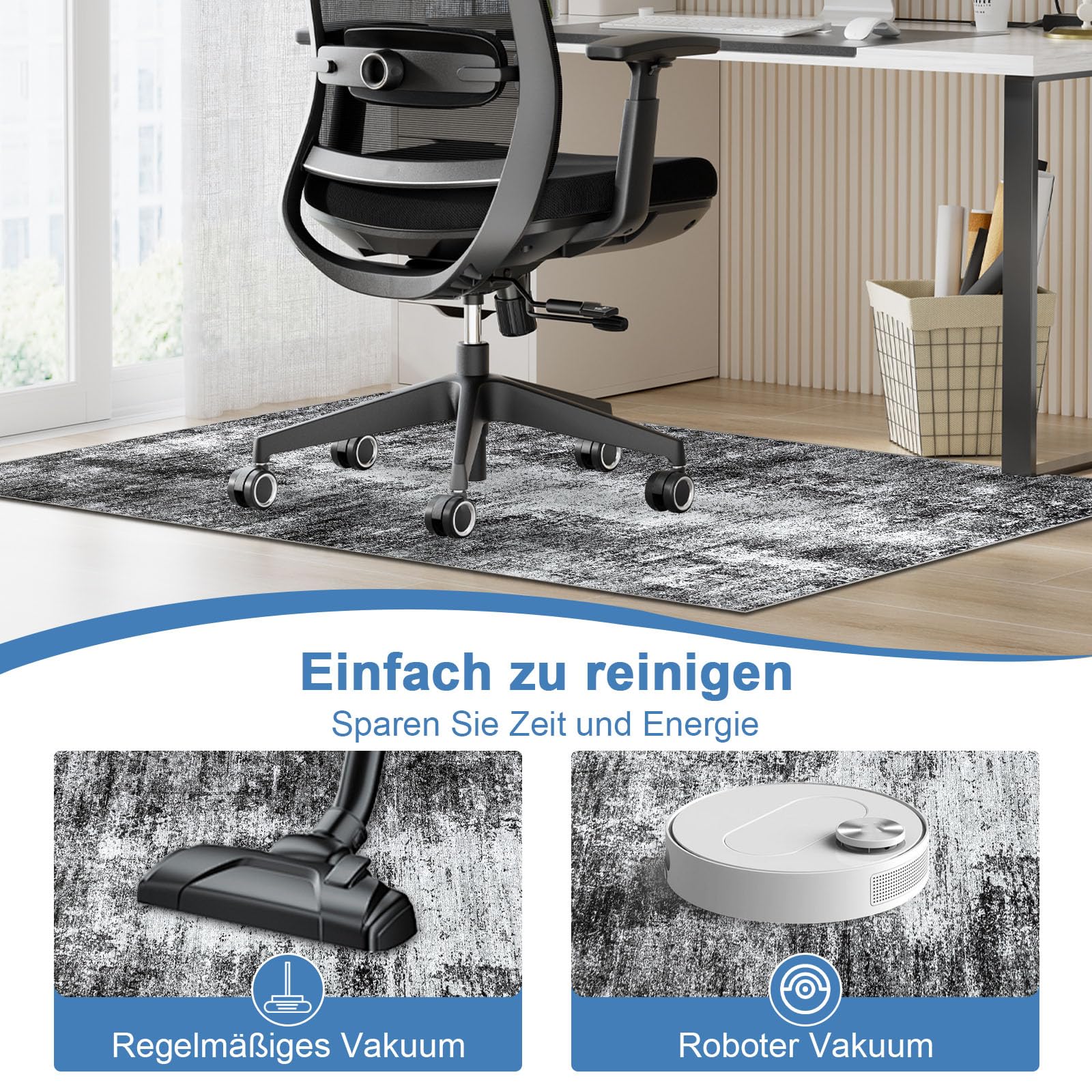 Capslpad rutschfeste Stuhlmatten für Hartholzboden 120x150cm Schwarz Abstrakt Bodenschutzmatte Schreibtischstuhl Unterlage Schreibtisch Teppich für Hartböden Büro Bürostuhl