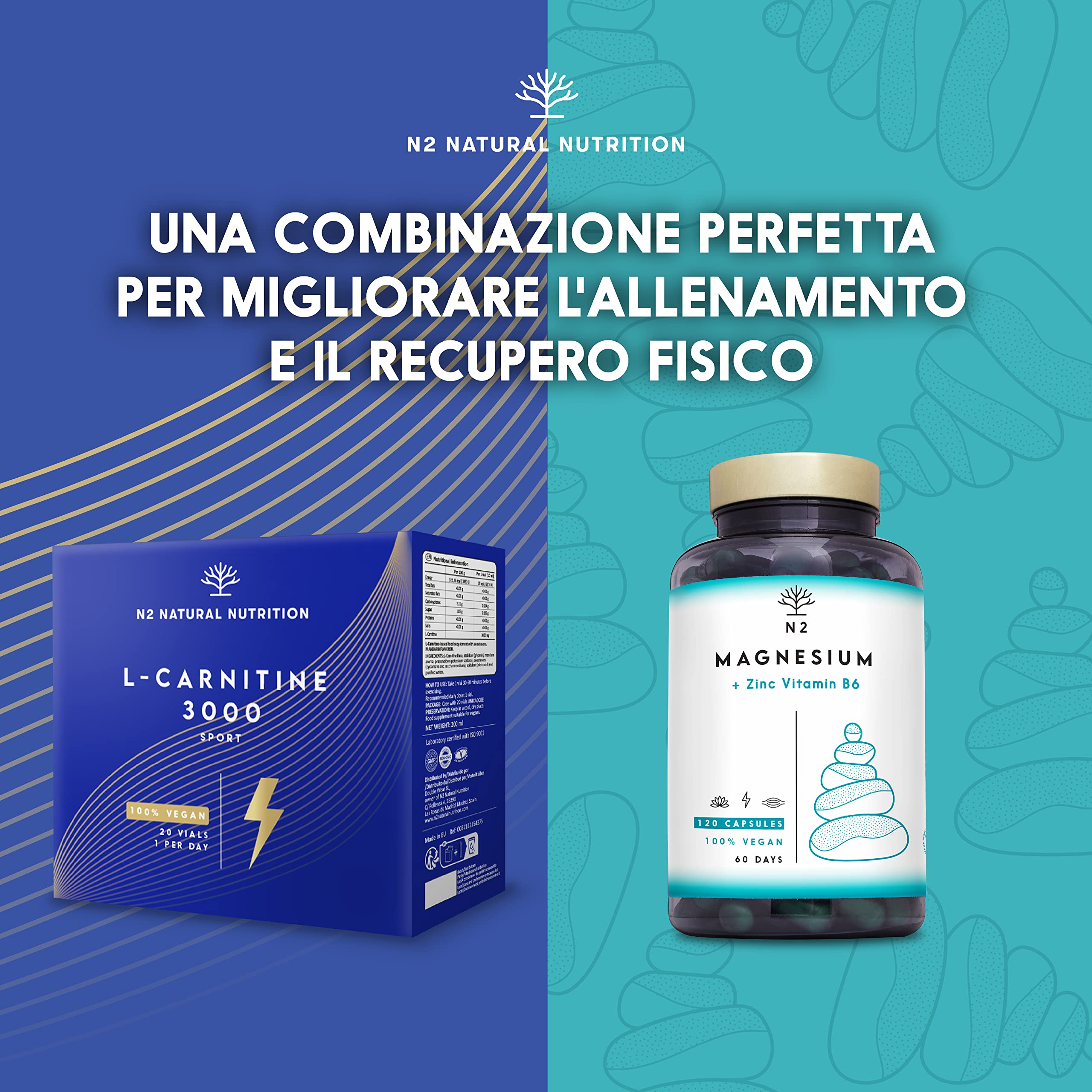 L CARNITINA 3000 Liquido Puro | Potente Integratore Alimentare | 20 Fiale | Alta Dose Energetica e Recupero Muscolare | Facile da Aprire | 3000mg. VEGANO CE | N2 Natural Nutrition