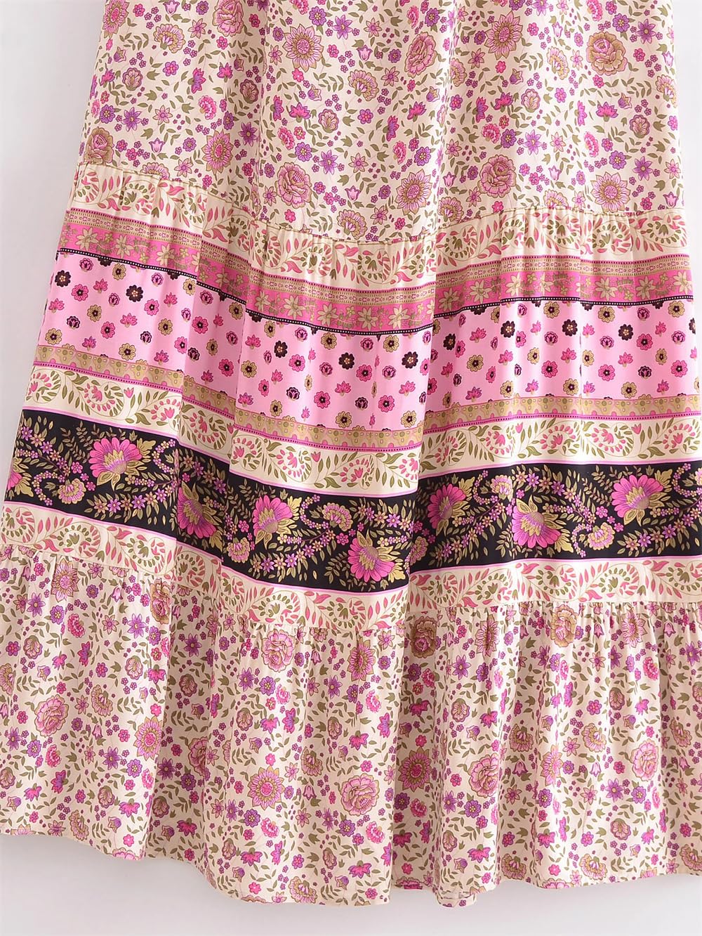 Vestido largo midi con estampado floral en contraste bohemio para mujer, holgado, dobladillo fruncido, bata de vacaciones