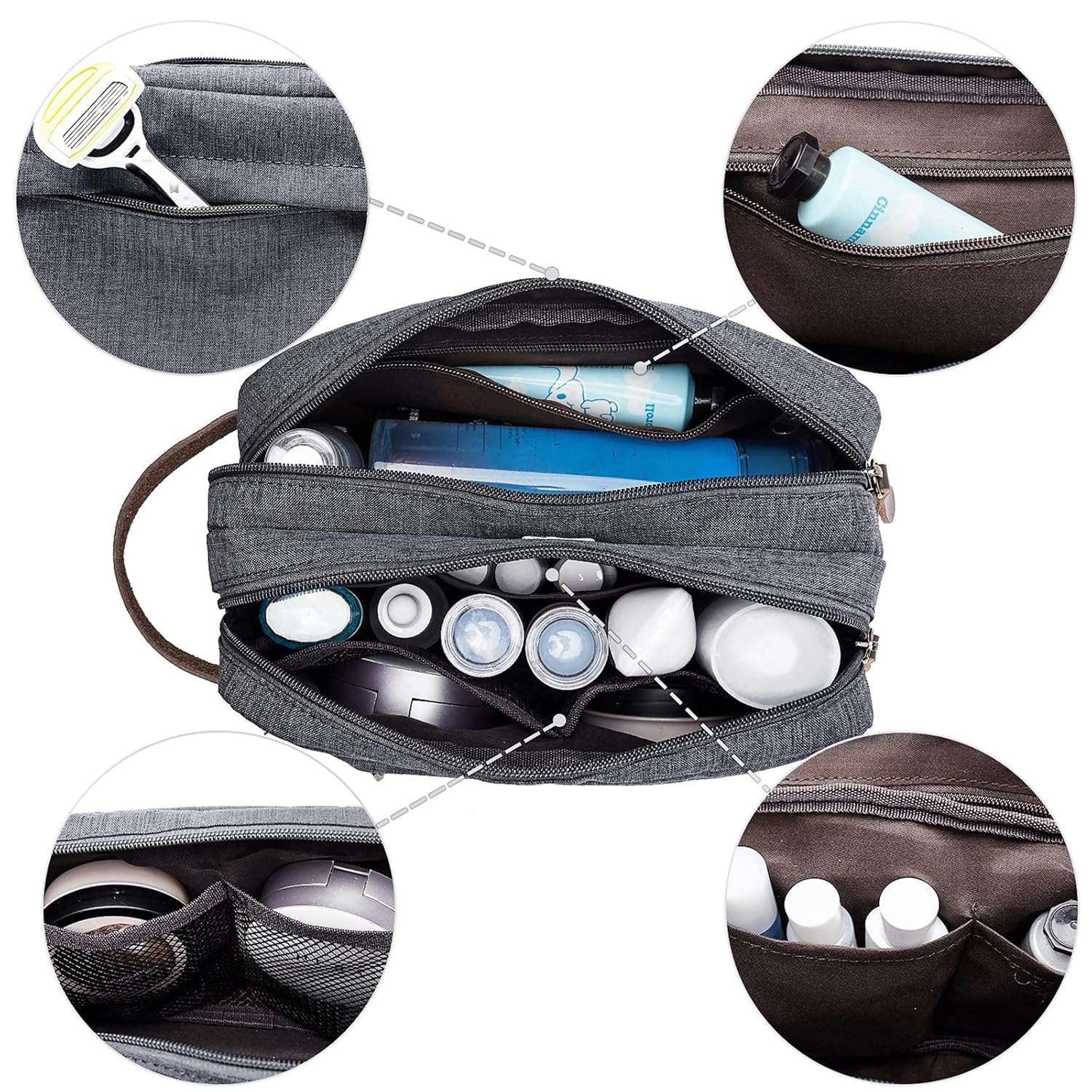 WANDF Toiletry Bag for Men Small Nylon Dopp Kit Lightweight Travel Shaving Bag for Kids and Women (Grey) : Beauty & Personal Care