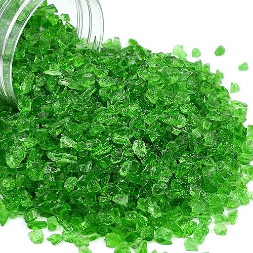 LePe Vidrio de fuego triturado para manualidades, piedra de grava de vidrio templado reflectante, vidrio roto, chips de gemas de fuego para