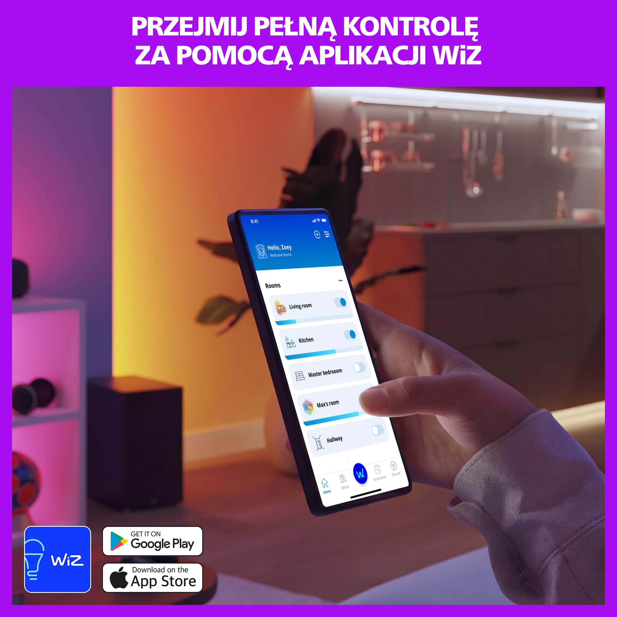 Smart RGB GU10 Szklana Żarówka LED, 3 szt., B22, 345 lm, Kolorowe i Regulowane Białe 2200–6500 K, Mocne Przyciemnianie, Connected by WiZ, Alexa, Google Home, Apple Home