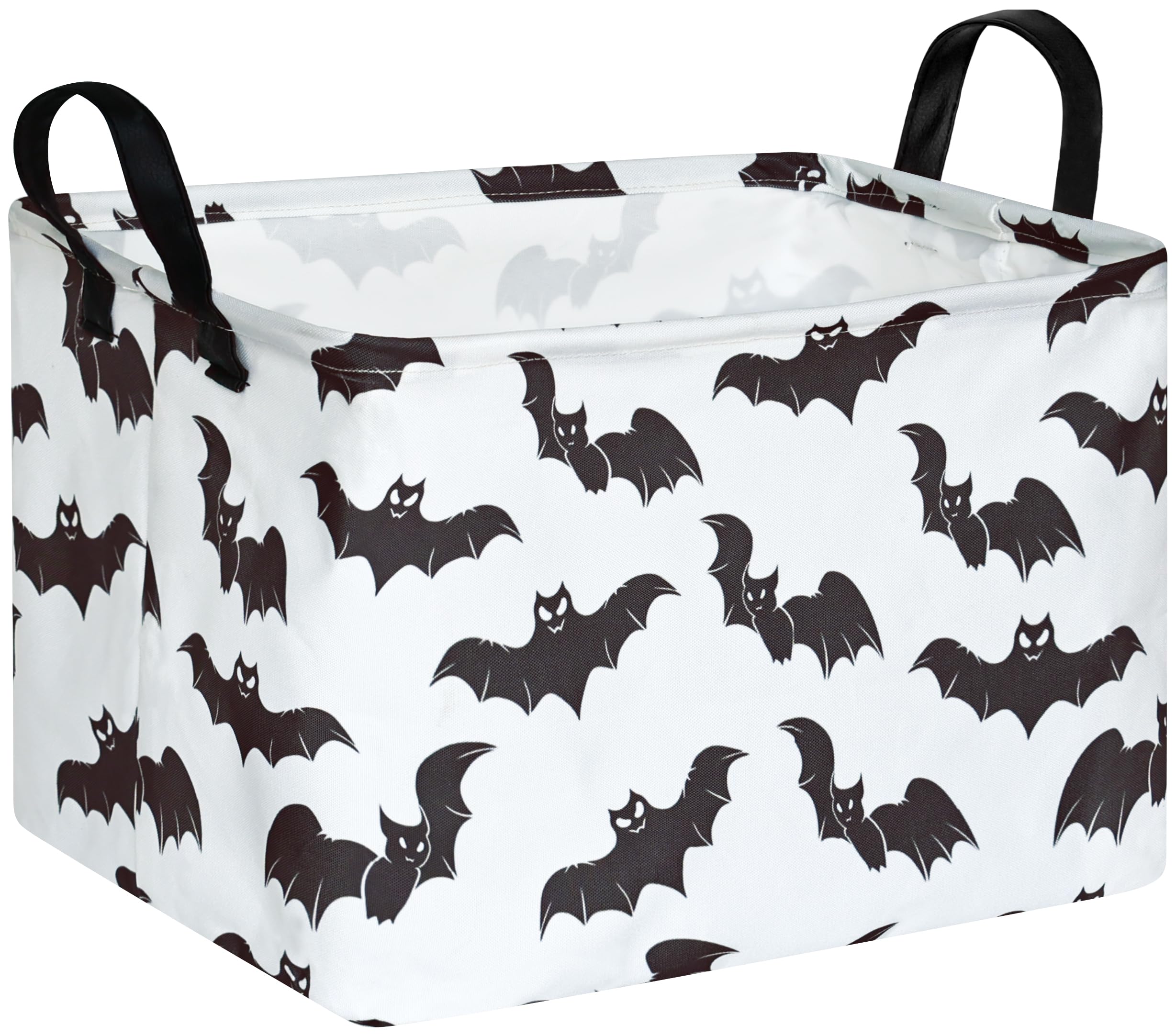 FUULOXE Halloween Bat Storage Basket with Handles Open Gifts&Candy Spooky Basket stuffers for Kids Baby Collapsible Women Organizer Bins Toys Boxes for Shelves Home Office