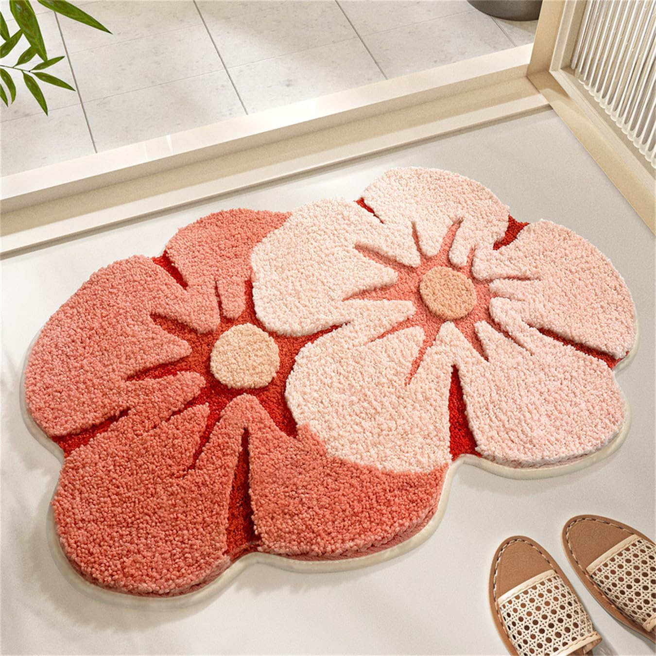 qwnty Bathroom Rug 18”x 28”Funny Bath Mats Two Flowers Bath