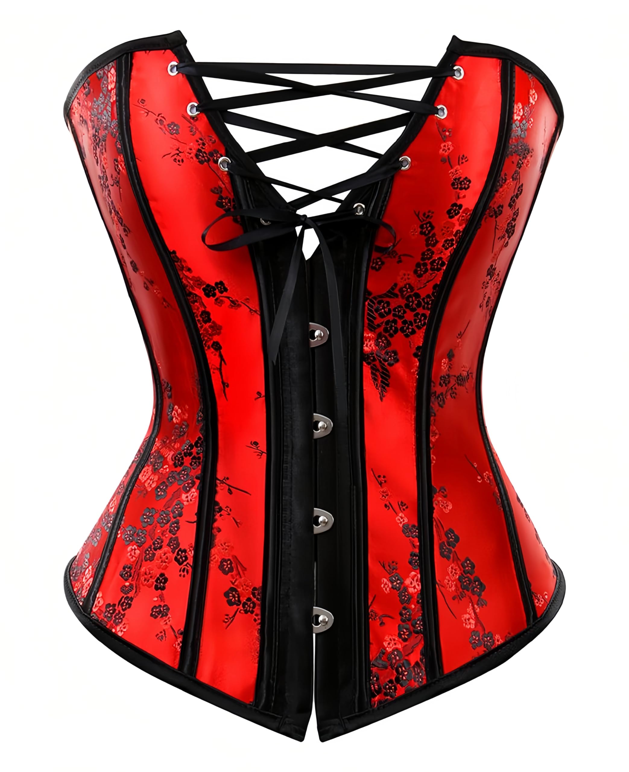 Womens Waist Cincher Lace up Boned Basque Corset Shapewear, Red, 14-16