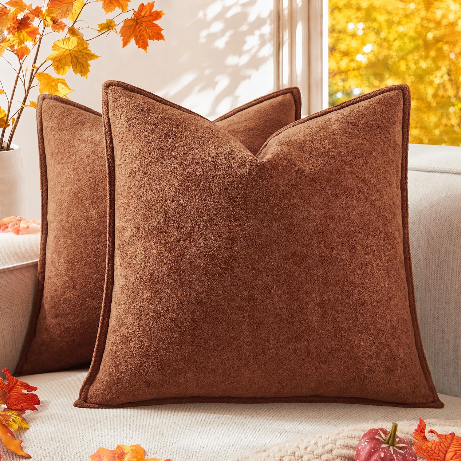 Photo 1 of Kevin Textile Waterproof Boucle Pillow Covers 20x20 Inch 2 Pack, Rust