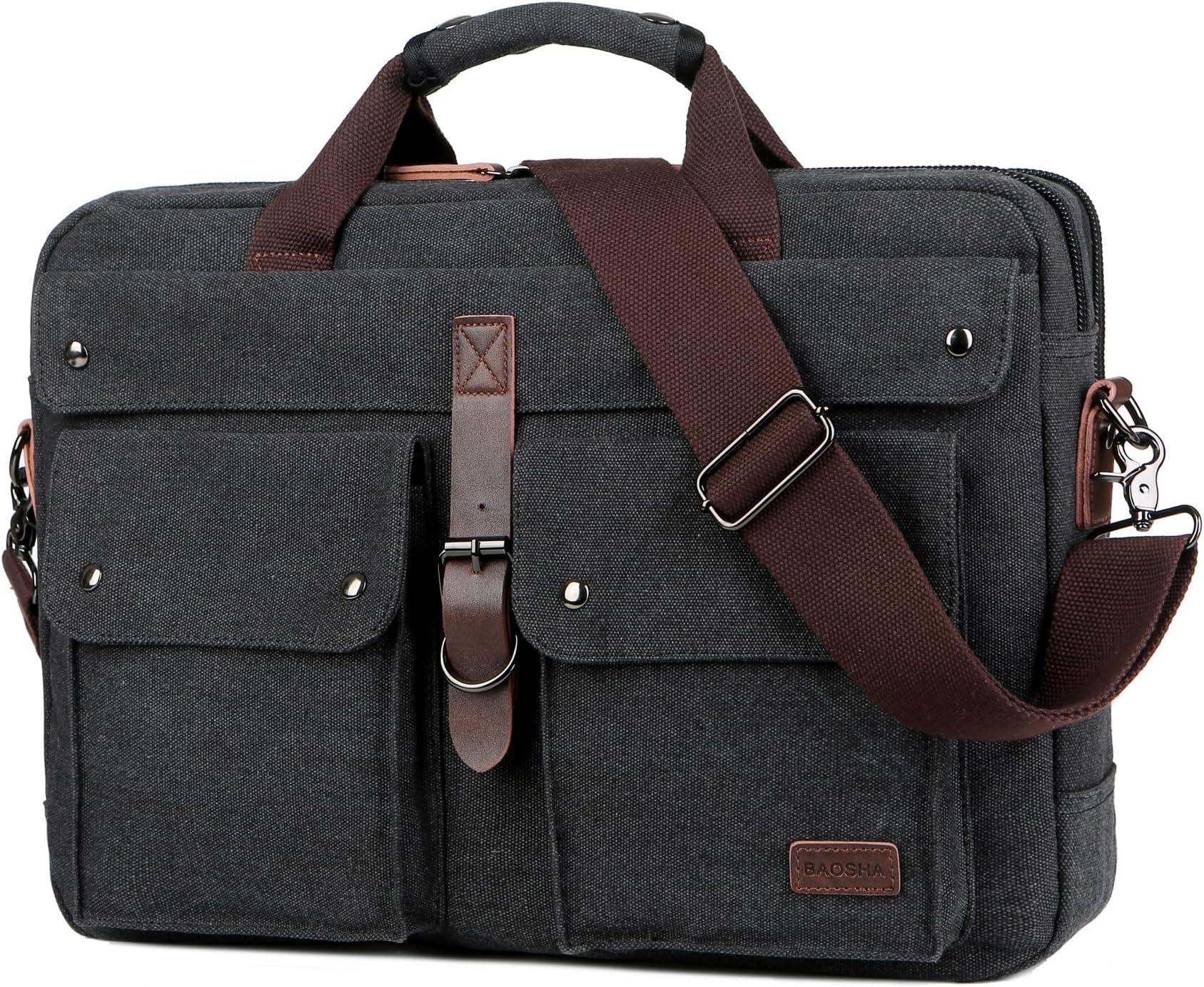 BaoshaHerren UmhĂ€ngetaschen Aktentasche Laptoptasche fĂŒr 17 zoll Laptop MĂ€nner GroĂ Arbeitstasche Canvas Messenger Bag Schultertasche BC-07