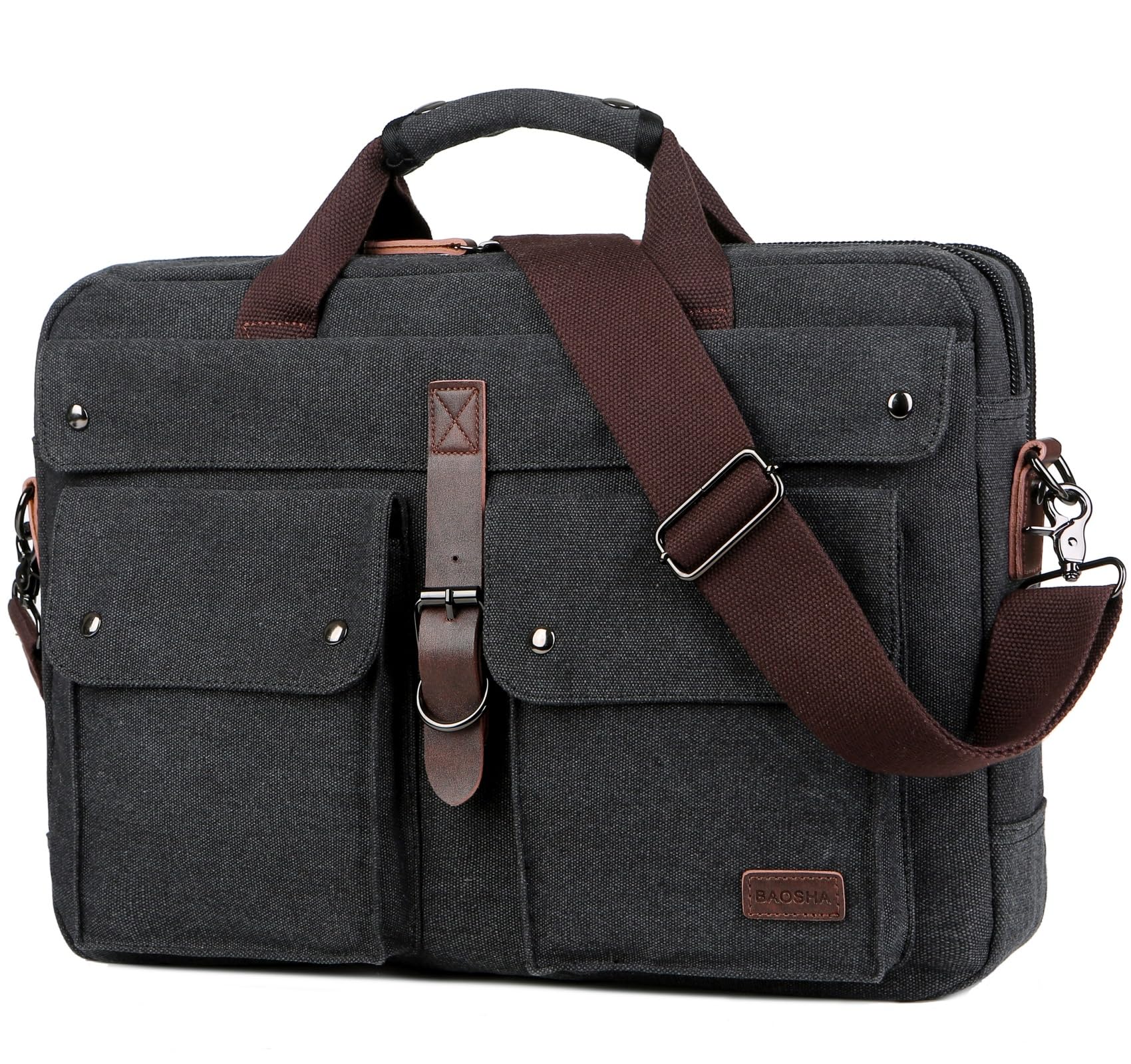 BaoshaHerren Umhängetaschen Aktentasche Laptoptasche für 17 zoll Laptop Männer Groß Arbeitstasche Canvas Messenger Bag Schultertasche BC-07
