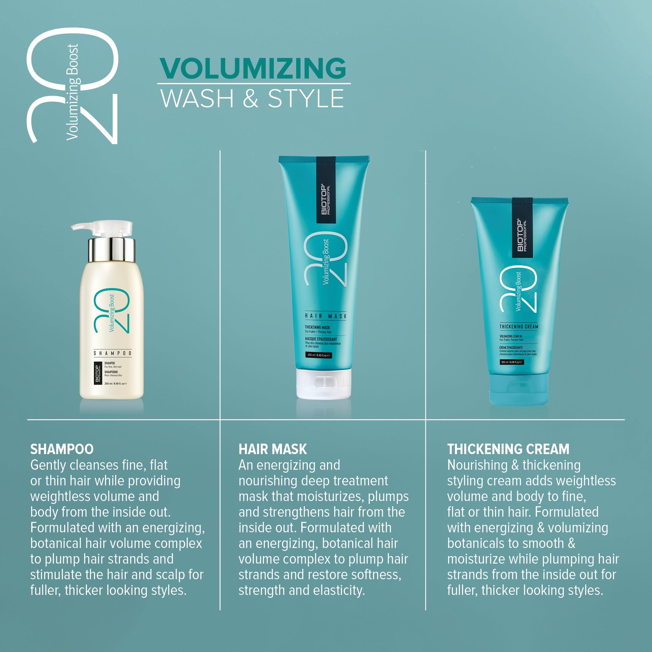 Shampoo per capelli volumizzante 20 Volumizing Boost: shampoo detergente delicato e volumizzante per capelli sottili, lisci e sottili; fornisce una protezione duratura contro l'umidità e il colore dei