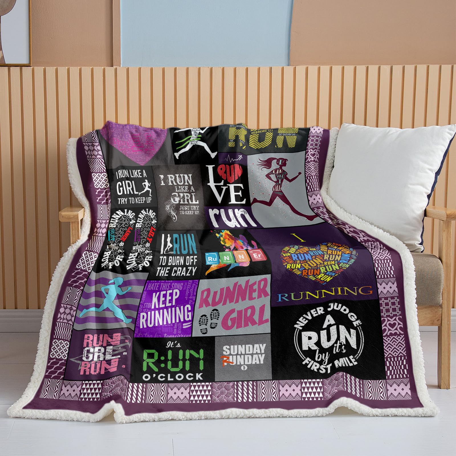 BEDMUST Runner Girl Throw Blanket Try to Keep Up Love Running Blanket Custom Cross Country Running Sports Throw Blanket for Adults Teens Children Kids (60x80 inches)