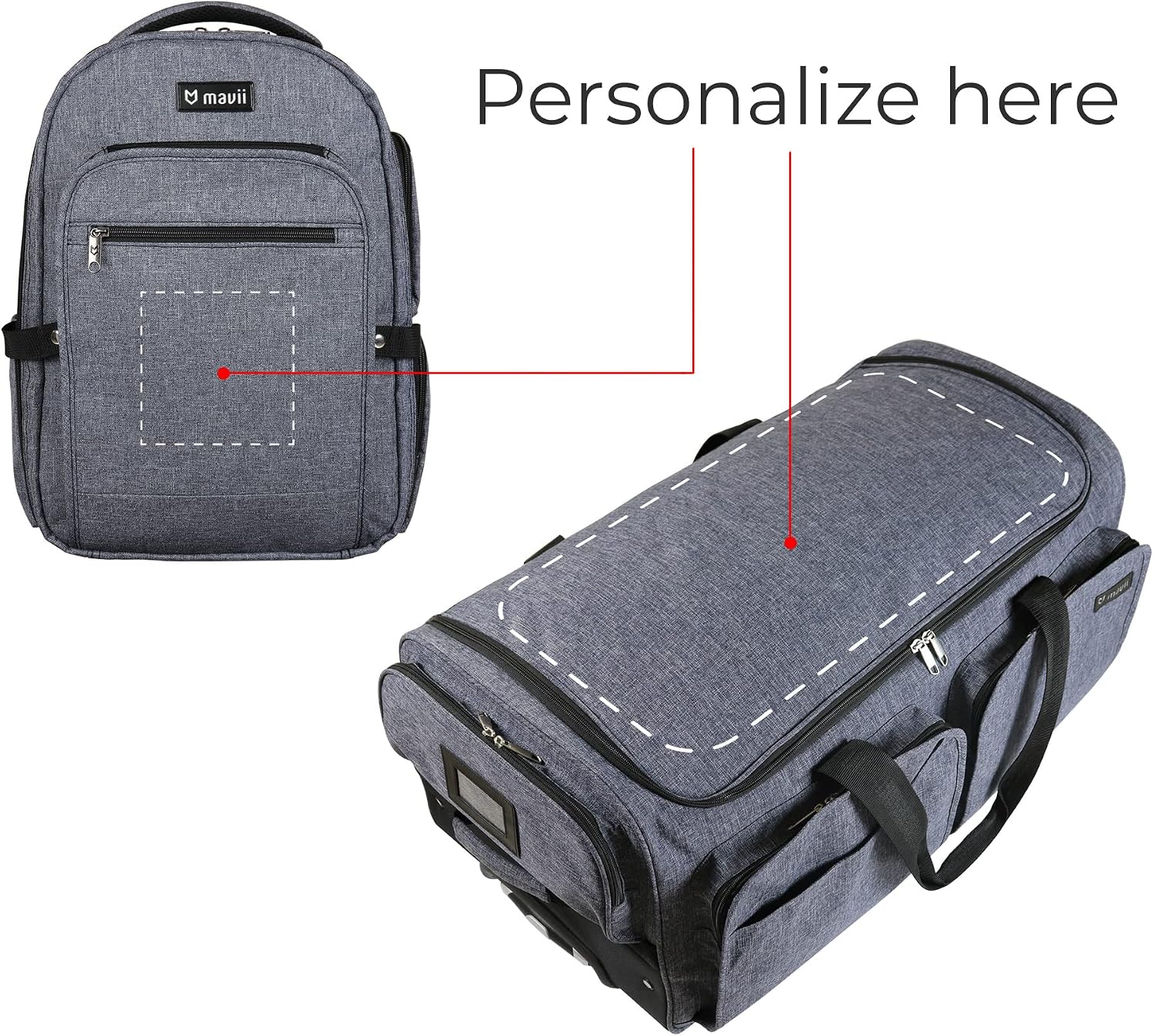 Mavii™ SIGNATURE 2-pc Set - Wheeled 28 Inch Collapsible Garment Rack Duffel + “The Convention Backpack - 17 Inch Suitcase-style Dance Backpack, Versatile Travel Gear Set, Heathered Gray