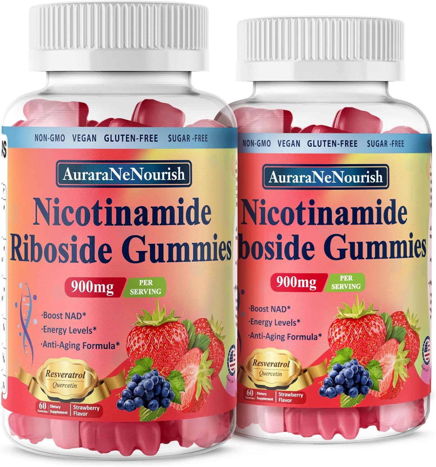 2 Pack NAD Resveratrol Supplement, Sugar Free 900mg Gummies with Quercetin, Collagen, Vitamin Support Anti Aging, Cell Regeneration, Energy Boost, Skin Improvement for Women Men