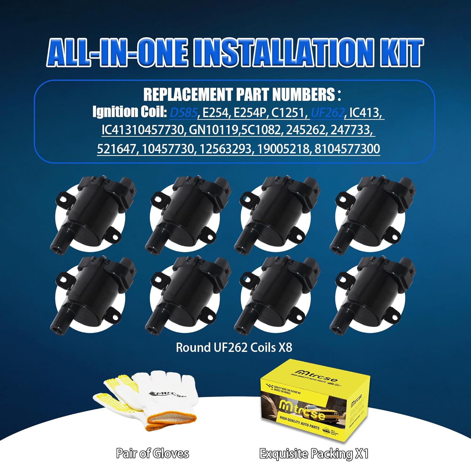 8PCS UF262 D585 Round Ignition Coil Pack Compatible with Chevy Silverado 1500 2500 3500 Tahoe Suburban Express GMC Sierra Savana Yukon Cadillac Escalade V8 4.8L 5.3L 6.0L, Replaces C1251