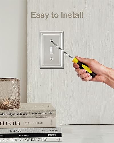 Miniatura 5 de Paquete de 4 placas de pared de palanca individual, cubierta de interruptor de luz de metal, cubierta de placa de interruptor de níquel satinado,