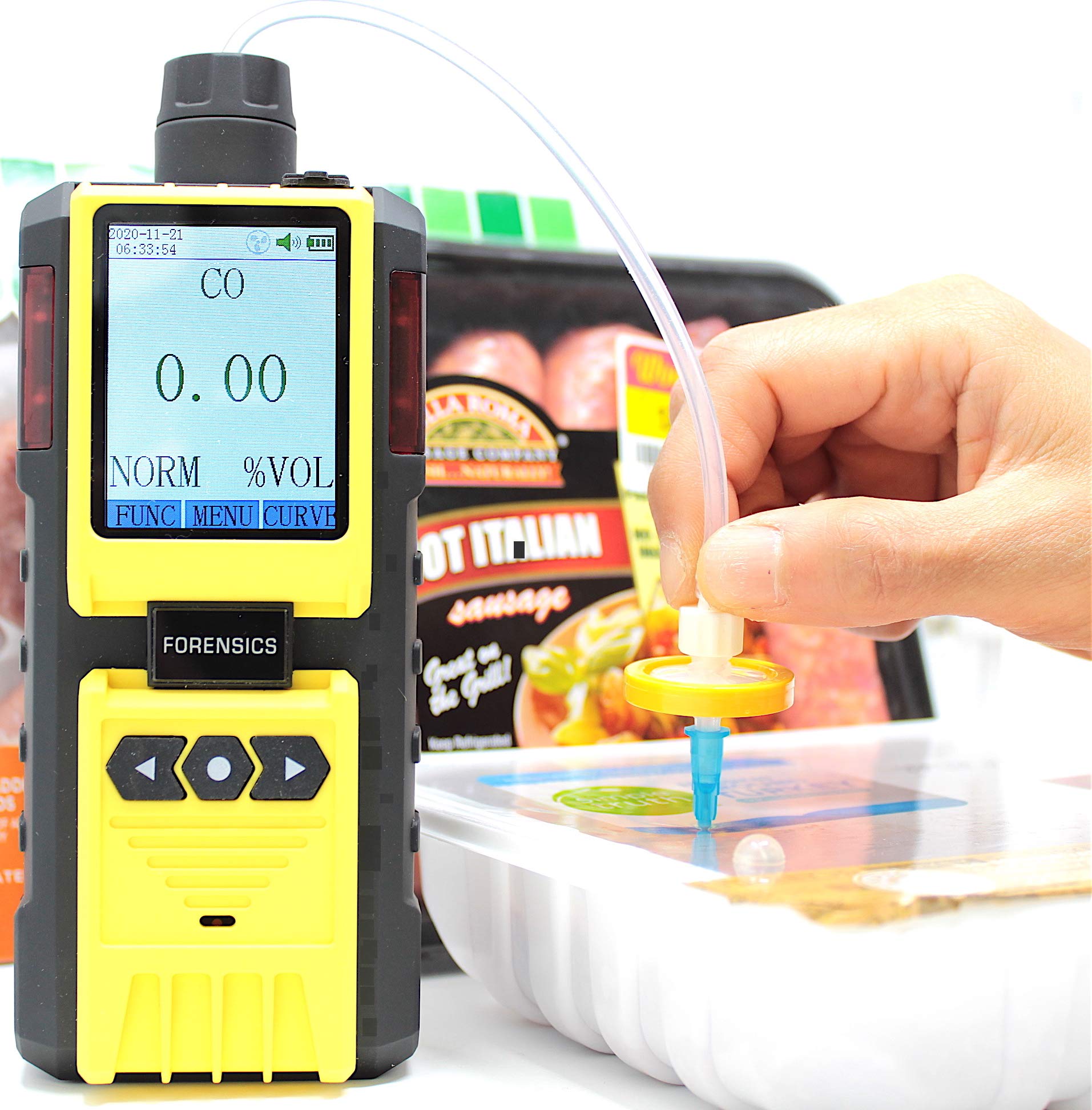 CO Analyzer for Headspace Analysis by Forensics | Meat, Poultry and Fish | USB Recharge | Computer Data Logging | USA NIST Traceable Calibration | 0.01-1% CO |