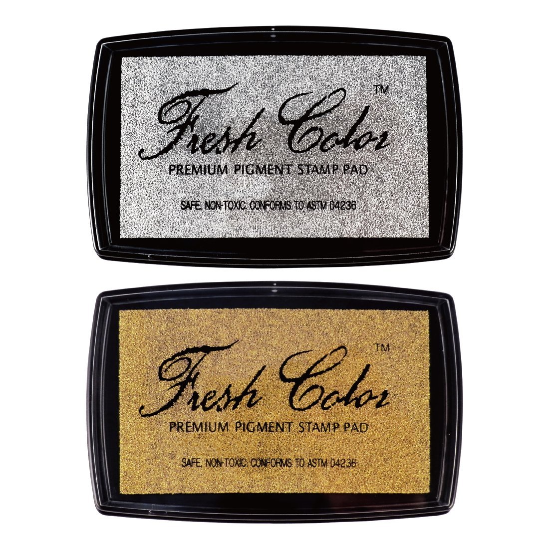 InnoCrossover Best Stamp Non-Toxic Fresh Color Metallic Pigment Stamp InkPad Gold and Silver for Invitation Card DIY Crafts Scrapbooking Long-Lasting Pigment Ink (2 Pack)