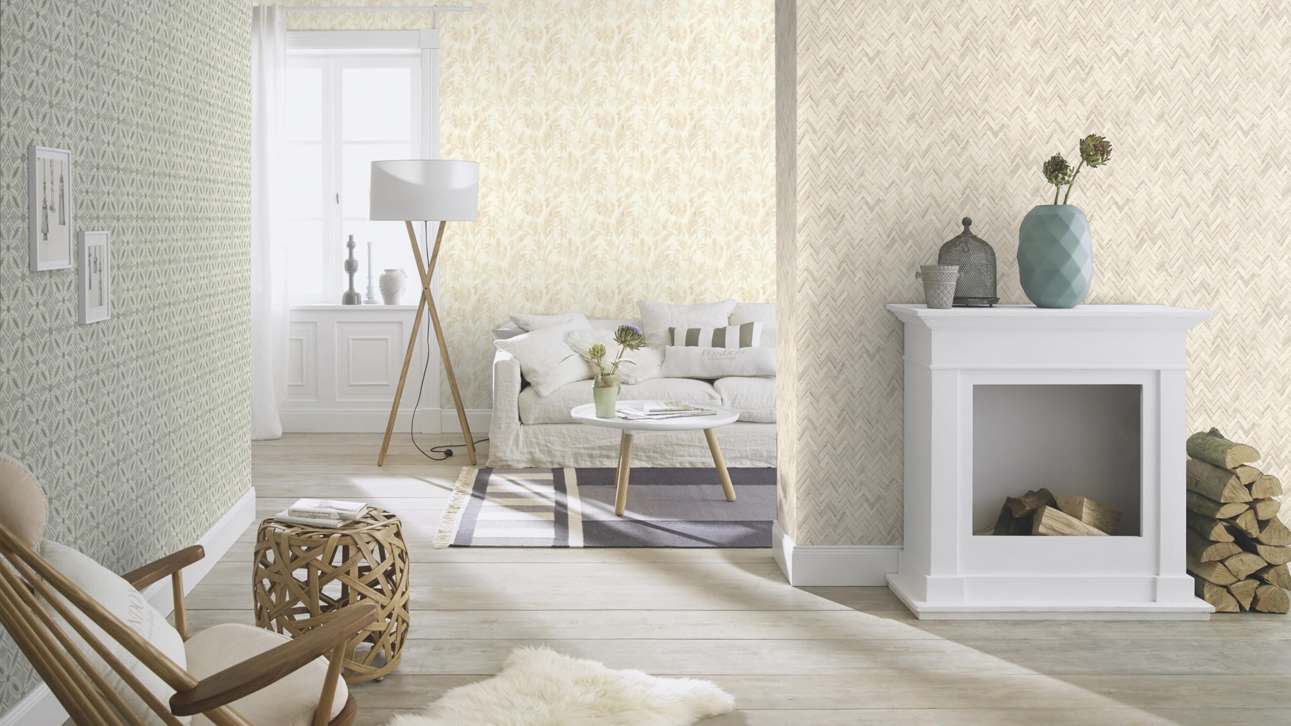Rasch Papier peint intissé 410570 de la collection Beachhouse avec motif de feuilles beige sur fond clair