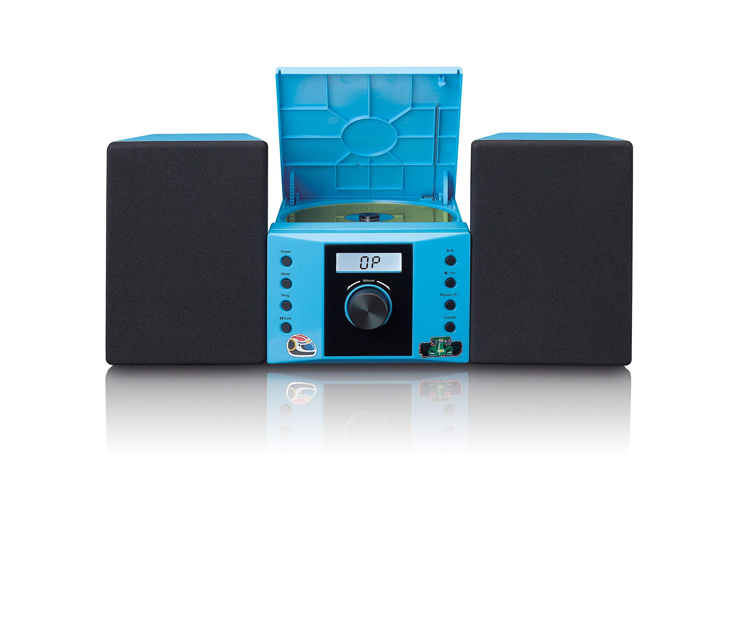 Lenco MC-013BU wieża stereo - kompaktowa instalacja dla dzieci - radio odtwarzacz CD - wyświetlacz LCD - wejście AUX - 2 x 2 W RMS - z naklejkami - niebieski