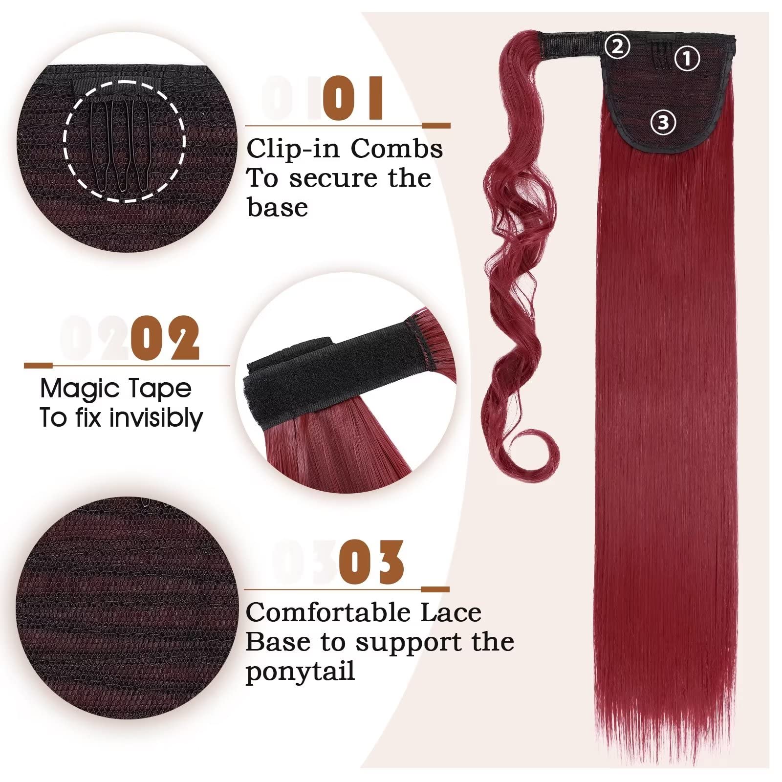 TESS Clip in Ponytail Extension Blonde 26",Hair Extensions Ponytail Synthetic Wrap Around Long Straight Fake Pony Tails Hair Pieces for Women(#M130M) - Image 3