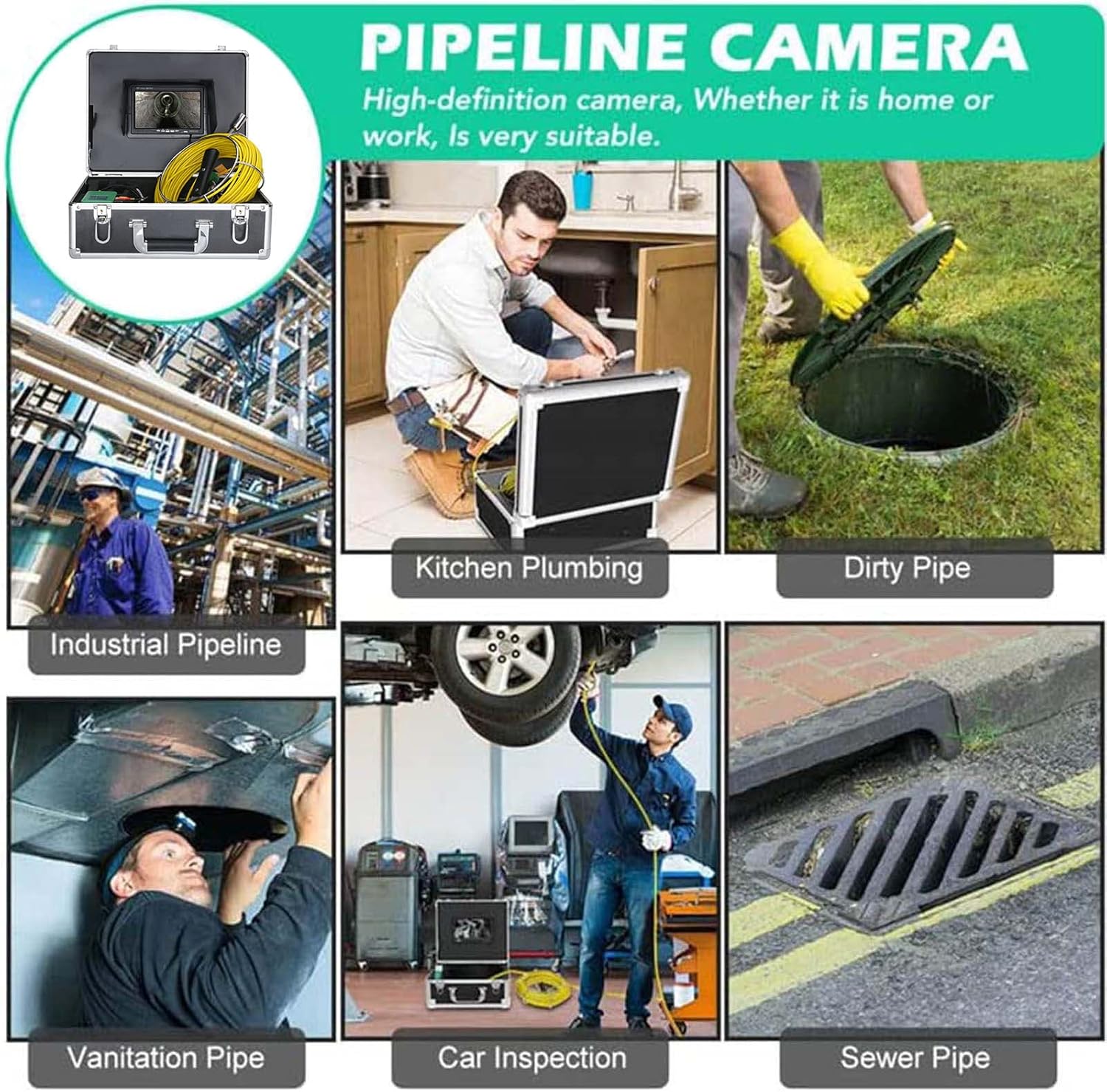 Sewer Camera 145 ° Wide Angle Industrial Endoscope 7-Inch TFT Monitor 17Mm Drain Sewer Inspection Camera, 1000 TVL Pipeline Inspection Equipment,40M