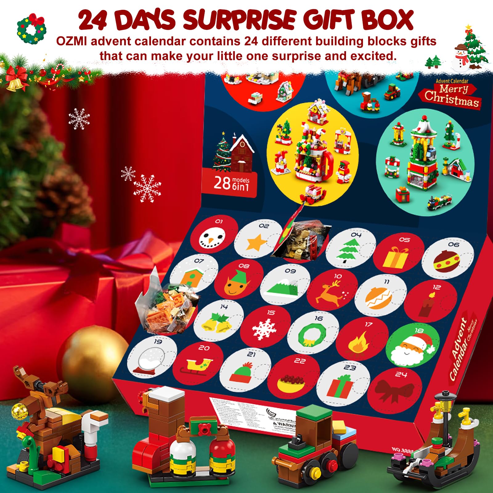 ONEANU Building Blocks Advent Calendar 2024 for Kids Boys - 24 Days Advent Calendar 2024 for Adults Teens Boys, 6 in 1 Christmas Countdown Building Blocks, Building Blocks for Girls and Boys