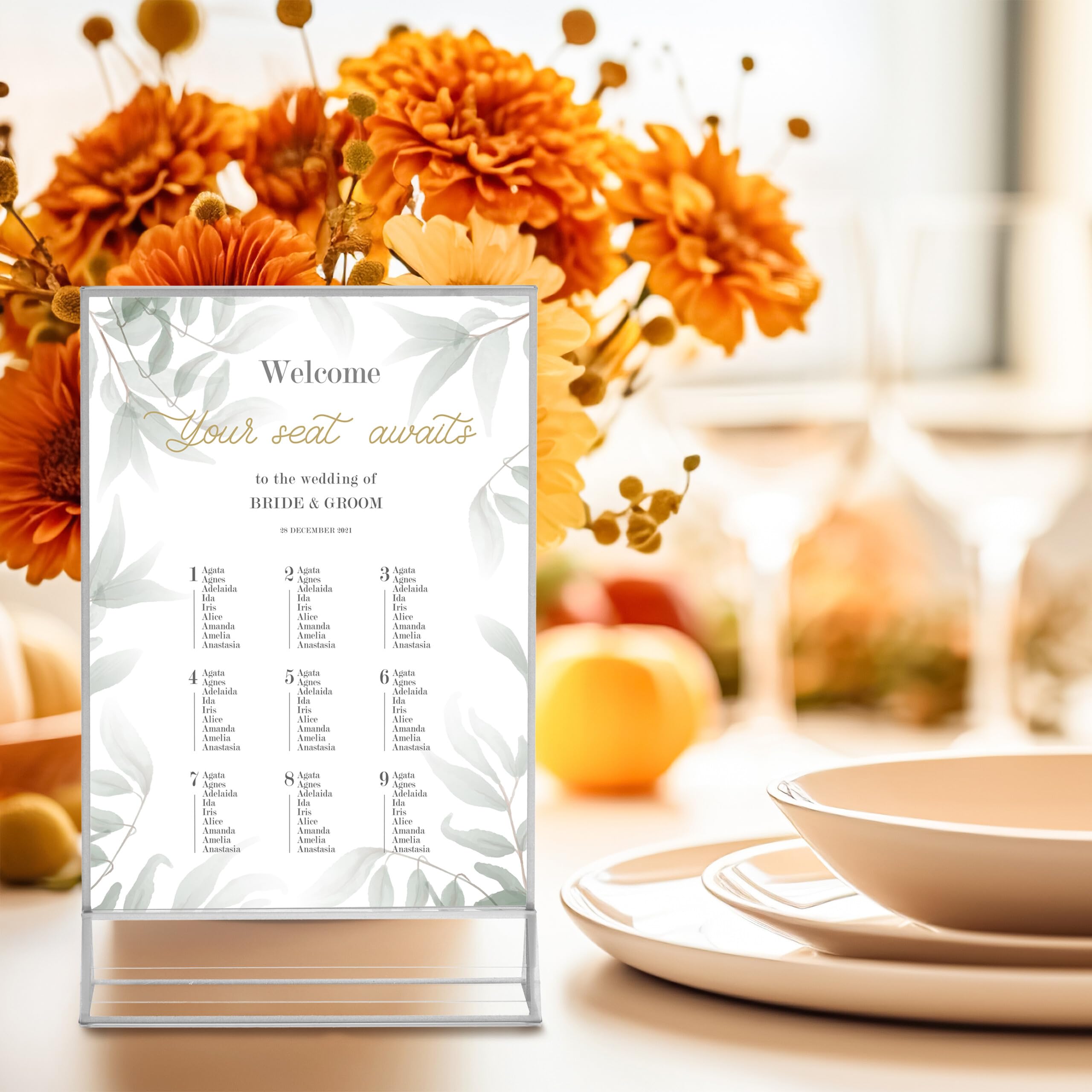 Relaxdays Portamenu da Tavolo, DIN A5, Set 6 Segnaposto Acrilico, Porta Menù Matrimonio, Battesimo, Trasparente Argento