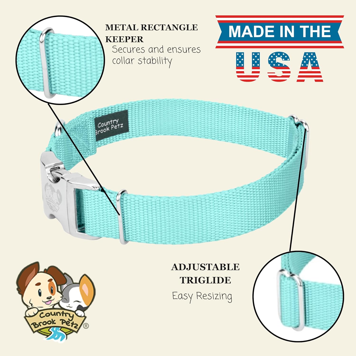 Country Brook Petz - Premium Nylon Dog Collar with Metal Buckle for Small Medium Large Breeds - 10+ Cool Colors (Small, 3/4 Inch, Light Cyan)