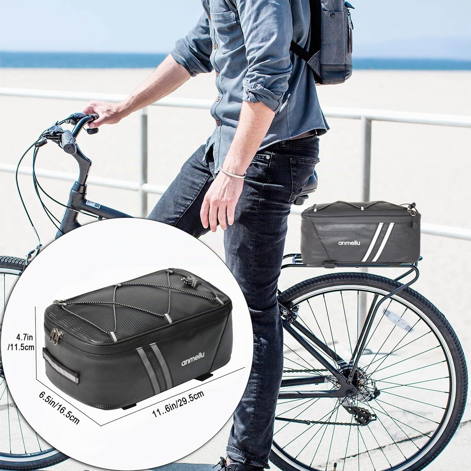 ANMEILU Bike Rack Bag Bike Bags for Bikcles Rear Rack Bike Trunk Bag Back Seat Carrier