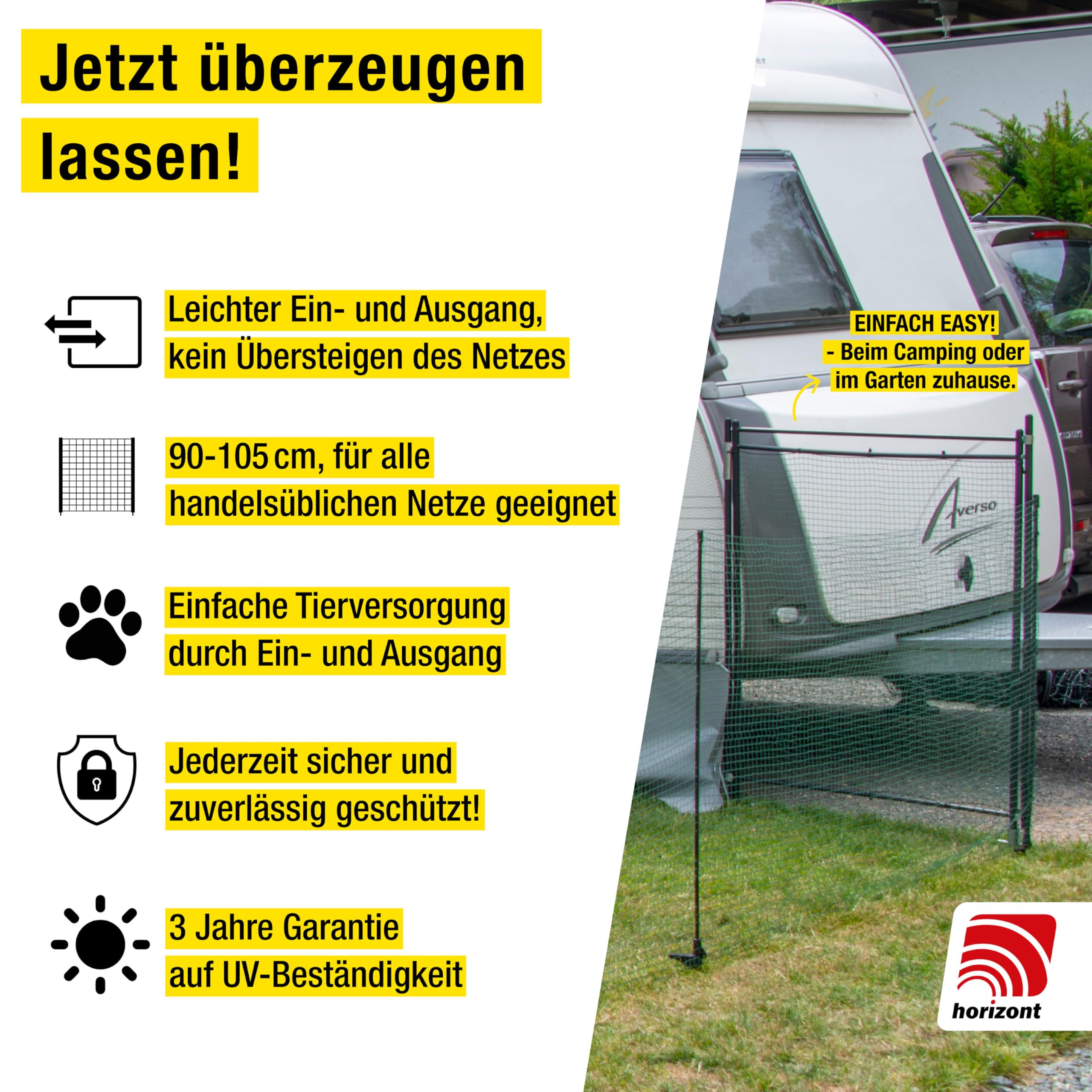 horizont Tor für Begrenzungszaun 90-105 cm, ohne Strom | Gartenzaun Tor, Tür für Netze, Ideal für Camping, Ideal für Garten
