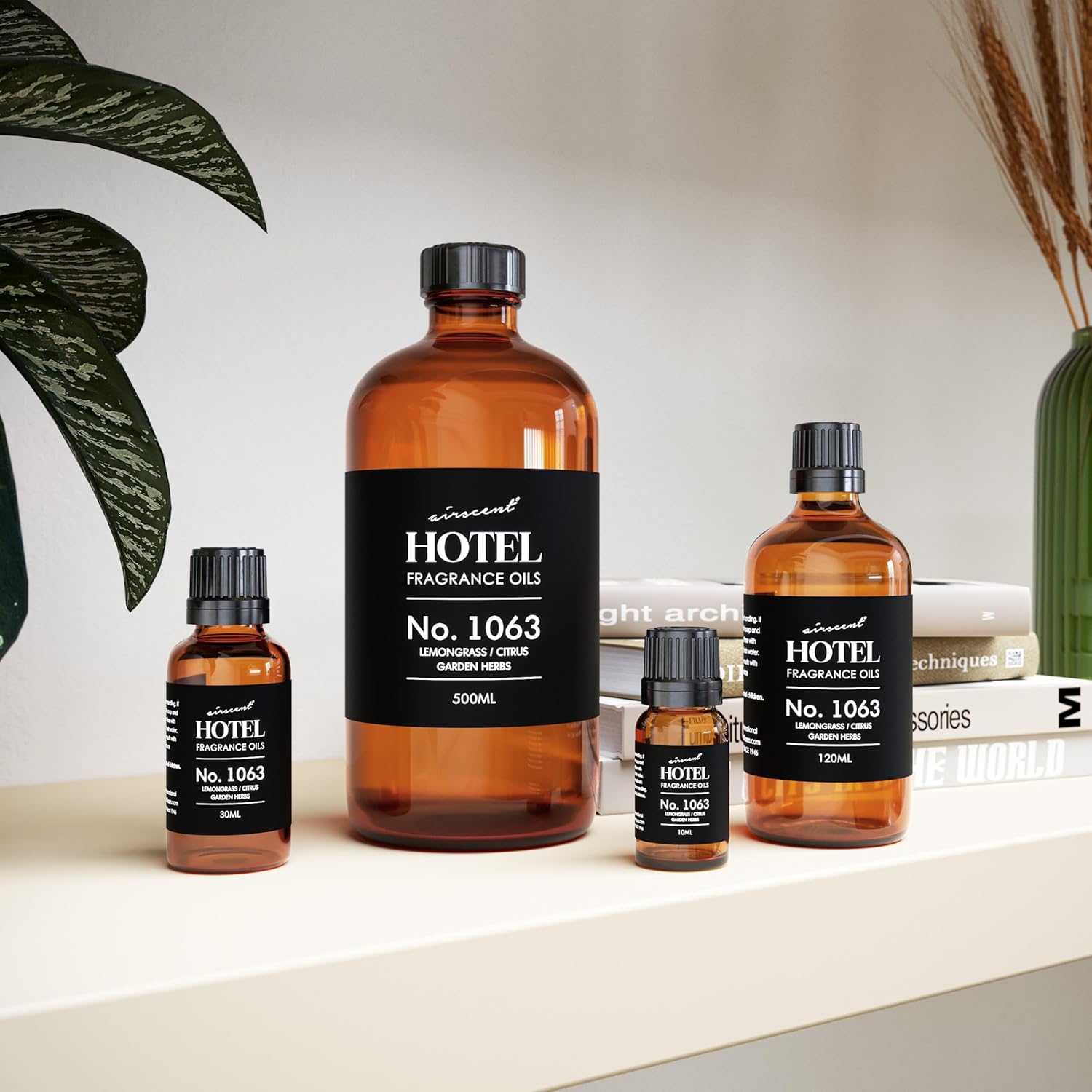 AirScent Hotel Diffuser Oil No. 1063 - Lemongrass Citrus Garden Herbs - Premium Fragrance Oil for Ultrasonic and Waterless Diffusers and Crafting - 500 mL, 16.9 fl oz Glass Bottle