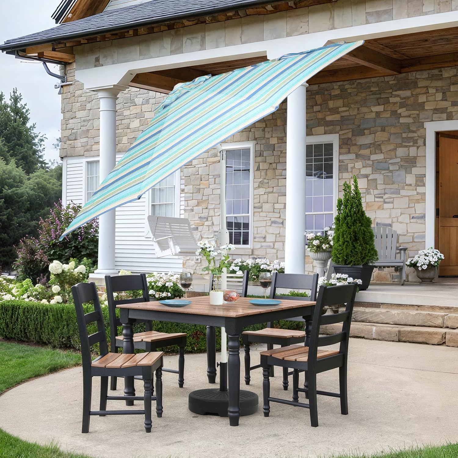 Aoodor 9 Ft Patio Market Umbrella, Outdoor Table UV Protection Umbrella with 8 Sturdy Steel Ribs, Push Button Tilt and Crank for Garden, Deck, Backyard, Poolside