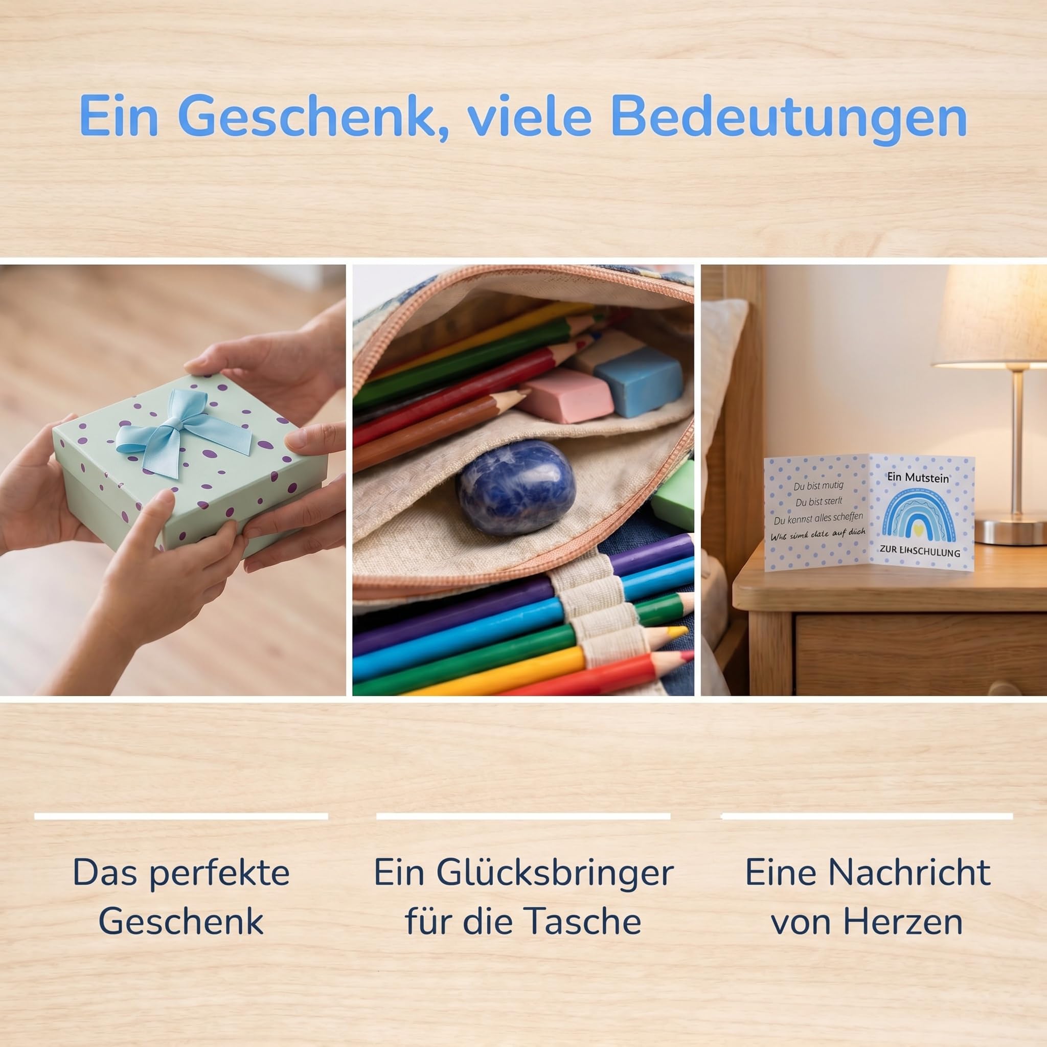 Mutstein für Kinder Einschulung, Geschenke Zur Einschulung Junge, Schultüte Füllung Schulkind 2026 Schulstart Geschenk, Glückssteine Mit Grußkarte Schachtel, Glücksbringer Schulanfang Mutmacher