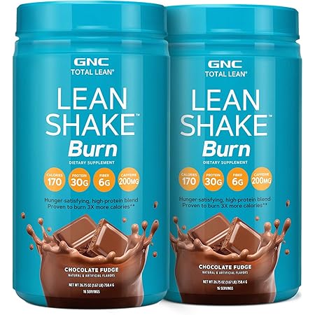 GNC Total Lean | Lean Shake Burn, Protein Powder | Hunger Satisfying, High Protein Blend, Proven to Burn 3x More Calories | Chocolate Fudge | 16 Servings
