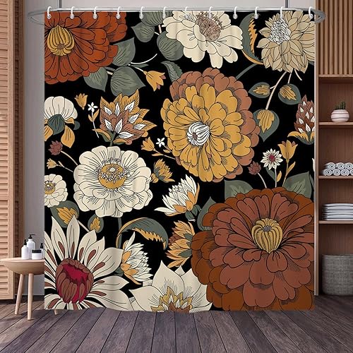 Miniatura 3 de GCIREC Cortina de ducha con diseño floral bohemio, abstracto, retro, botánico, de mediados de siglo, moderna, para decoración del hogar, tela