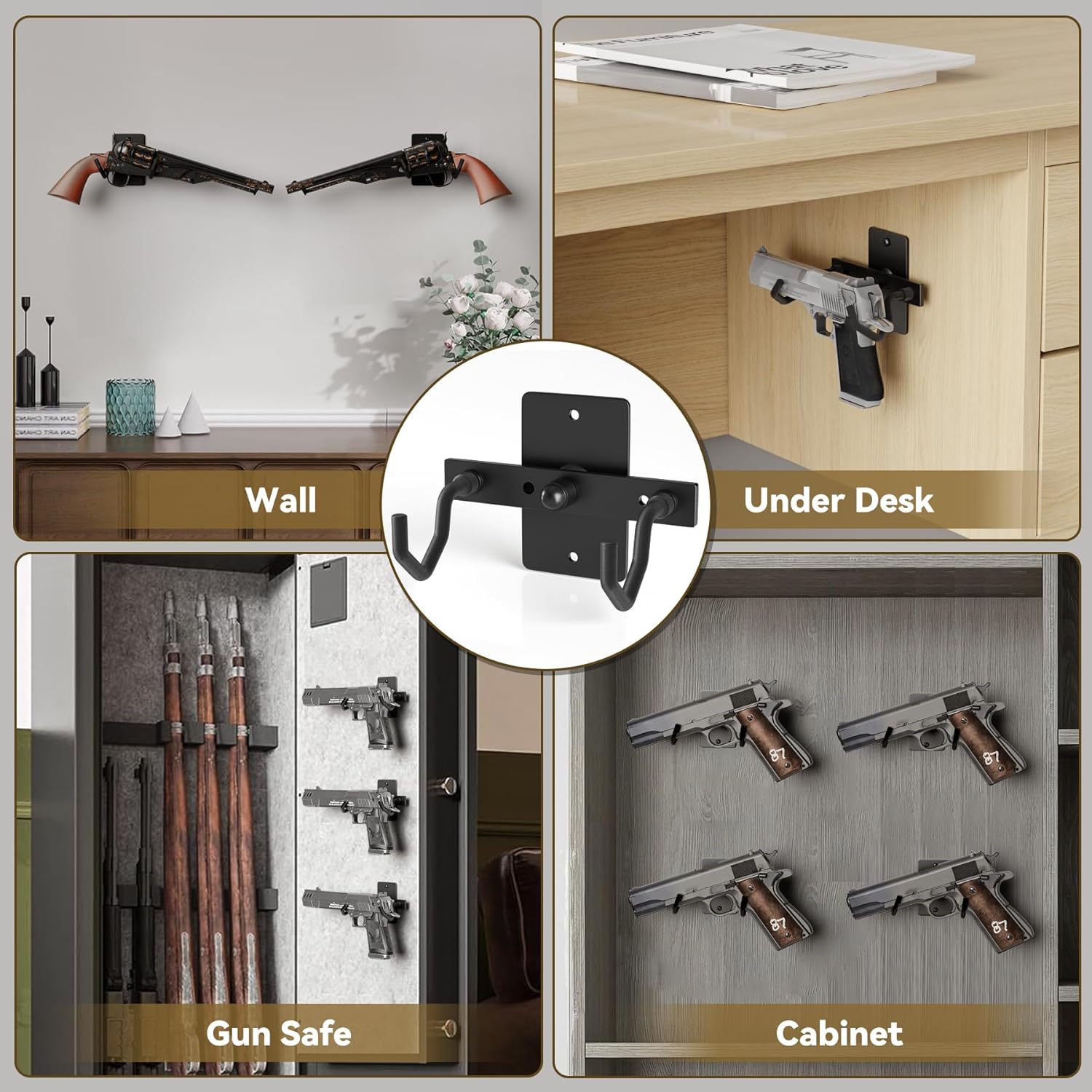 Pistol Wall Mount Rack - Adjustable Handgun Display Holder Fits Most Pistol and Revolver, Rubber-Wraped Wall Mount Pistol Holder, Pistol Display Rack, Gun Display Wall Mount, Revolver Stand