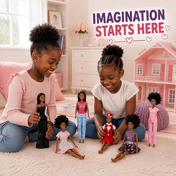Liberty Imports 6 Set of African American Black Toy Dolls - 11.5 Premium Fashion Style Diversity Role Play Dolls, Bundle Variety Pack for Kids, Girls Party Favors