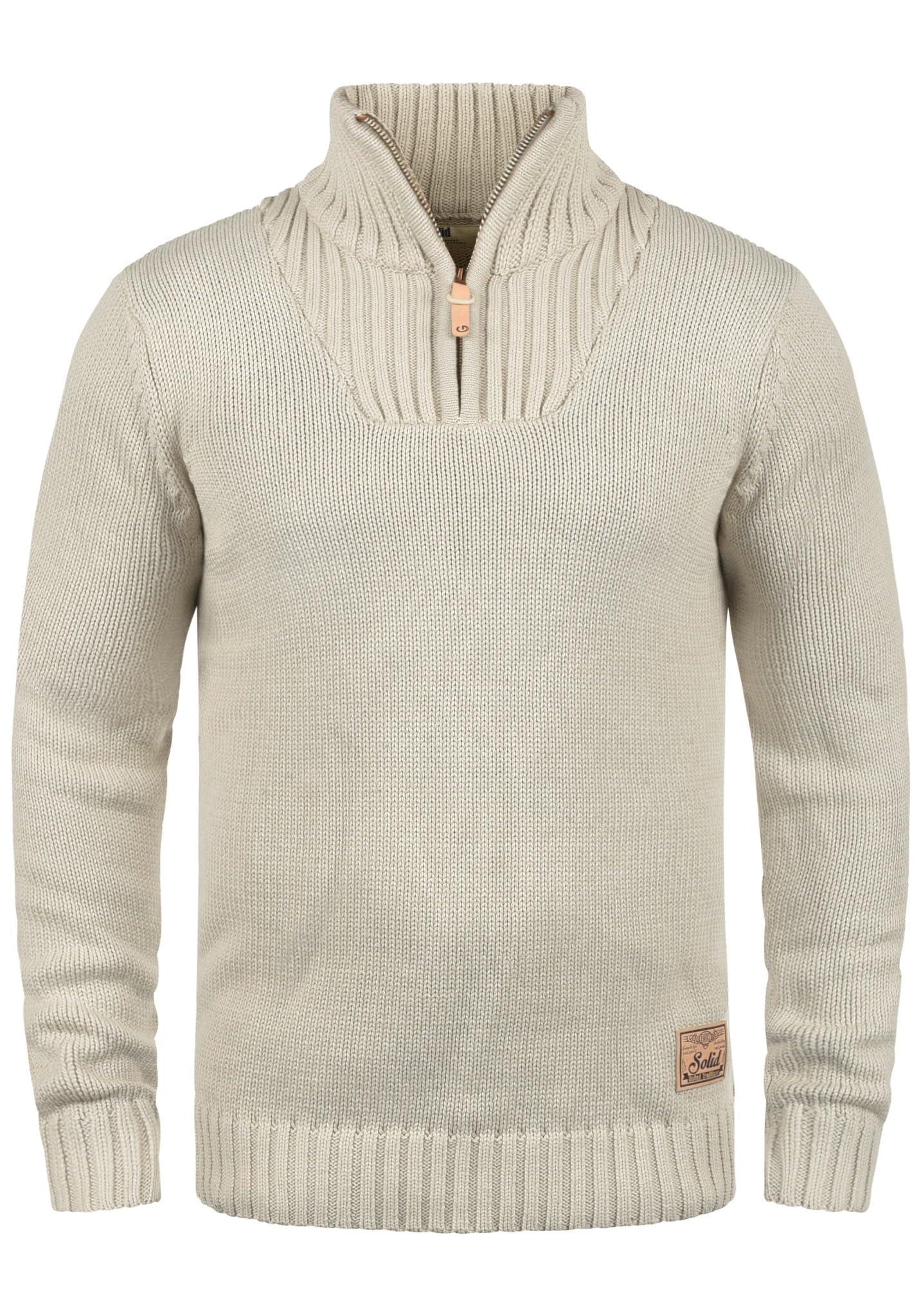 Solid Men's Oyster Grey (8215) Petro Jumper Chunky Knit Pullover Troyer With Zipper, Size:xl, Colour: