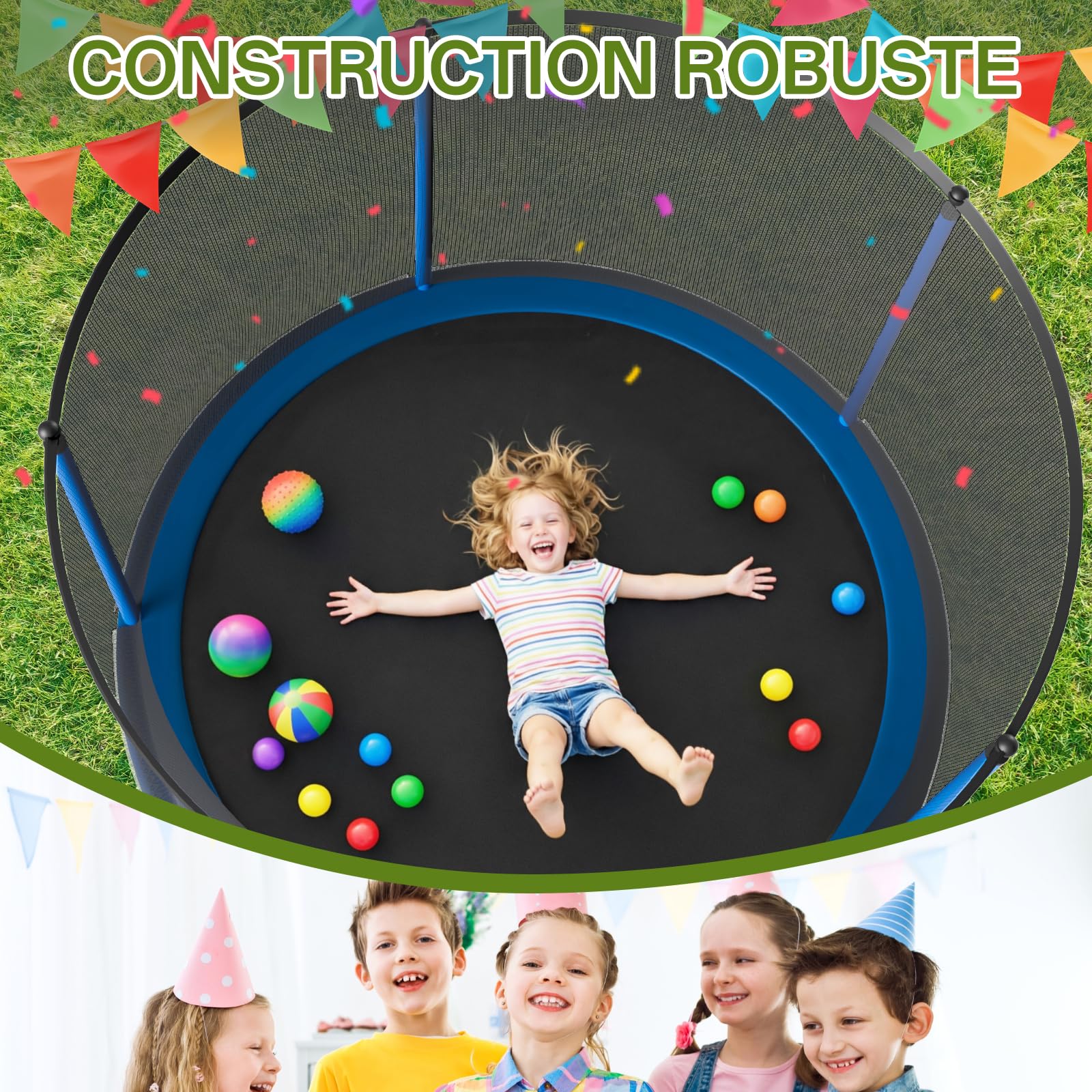 JUMMICO Trampoline d'extérieur Ø 183/228/290/360 cm Kit Complet avec Filet de sécurité, échelle, Housse de Protection et Accessoires de Montage