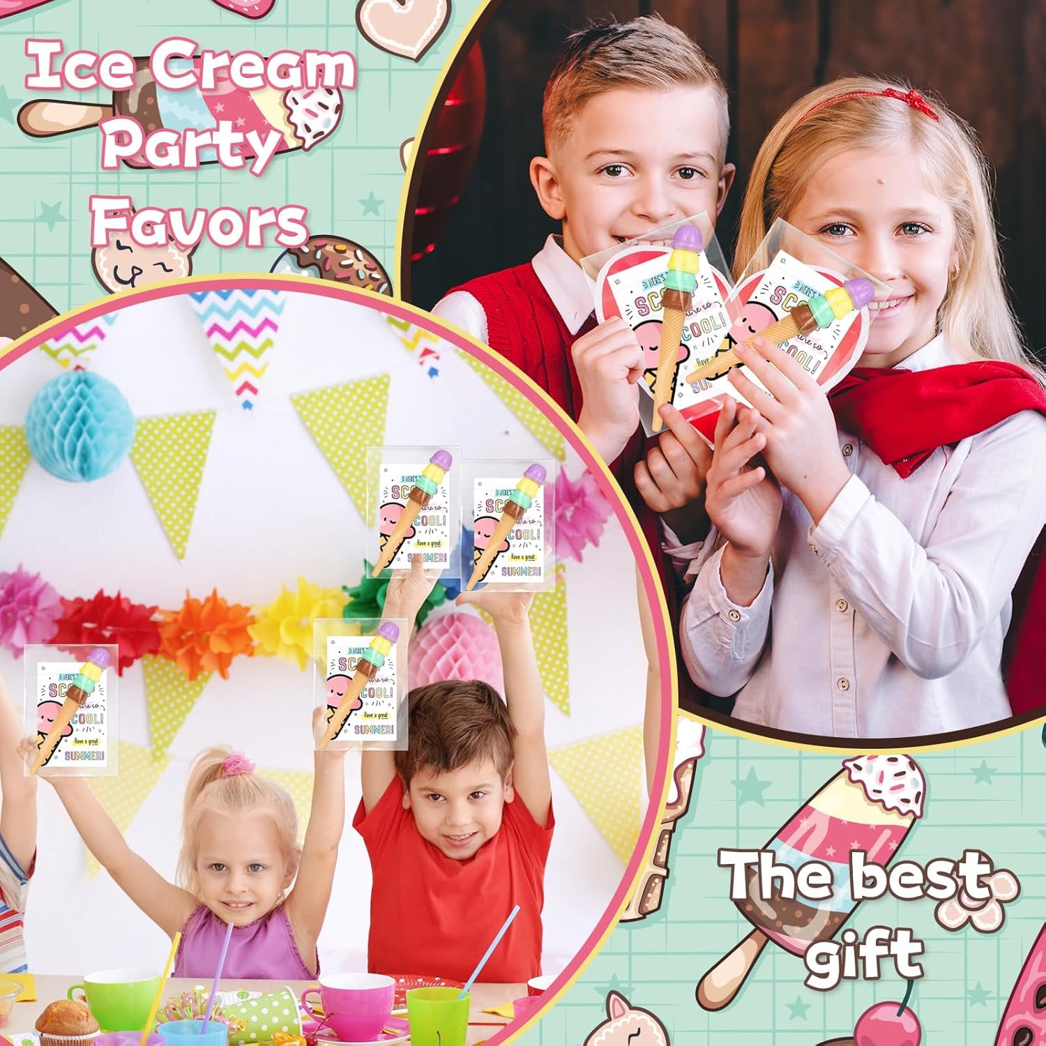 48 Sets End of Year Student Gifts from Teacher Includes Ice Cream Party Favors Ice Cream Pen with Summer Cards Cute Cartoon Novelty Gel Pen Students Classroom Prizes Last Day of School Gift Set