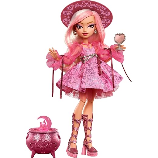Monster High Doll, Moonspell Magic Carina Song | Love Witch in Pink Dress with Cauldron Surprise & Accessories like Mirror, Hat & Spellbook