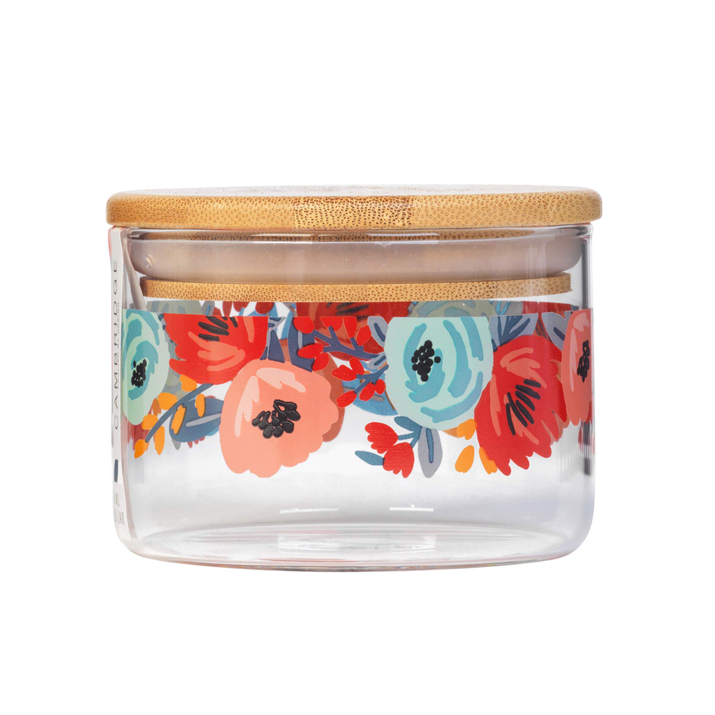 Cambridge CM07278 Glass Jar, Storage Container With Bamboo Seal Lid, For Preserving Dry Foods, Pasta, Rice, Flour, Biscuits, Food Canister, 250 ml, Arielle Flower Design, Easy to Clean, Reusable