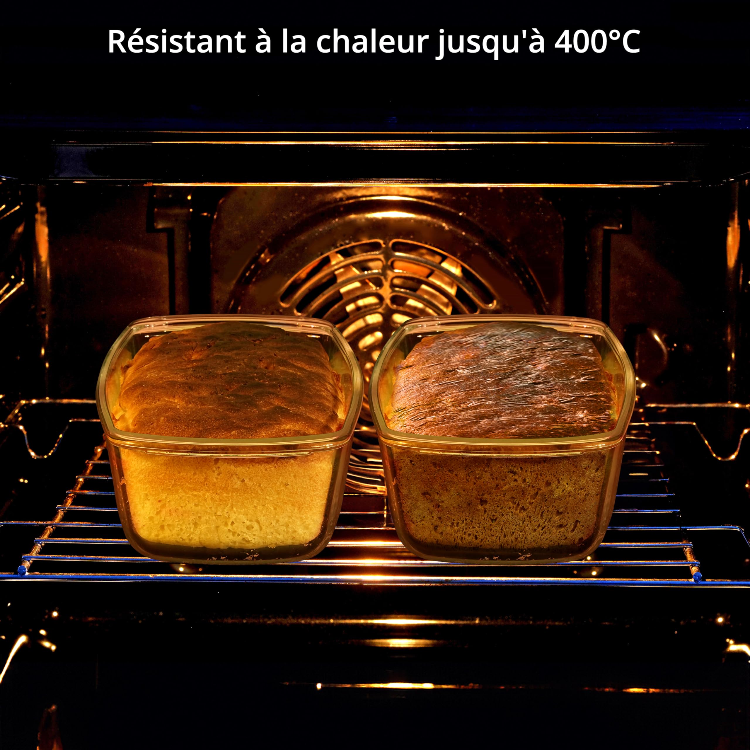 Winter Shore Lot de 2 Moule à Pain en Verre 1,8 L - Grand Plat Four avec Couvercle Plastique Étanche - Antiadhésifs & Poignées Transport - Micro-ondes, Four, Congélateur, Lave-vaisselle - Sans BPA