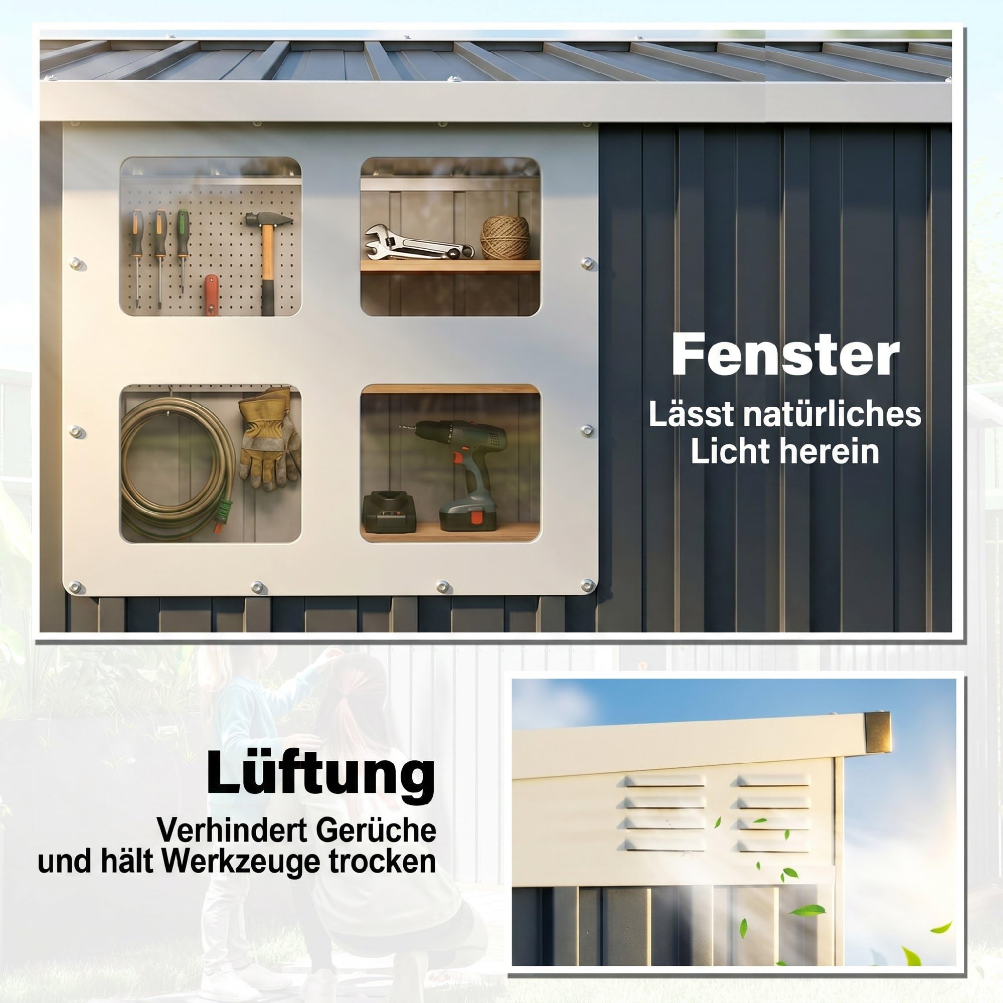 Outsunny Metall Gerätehaus 2,7m² 128x231x181cm Geräteschuppen mit Pultdach wetterfest Dunkelgrau