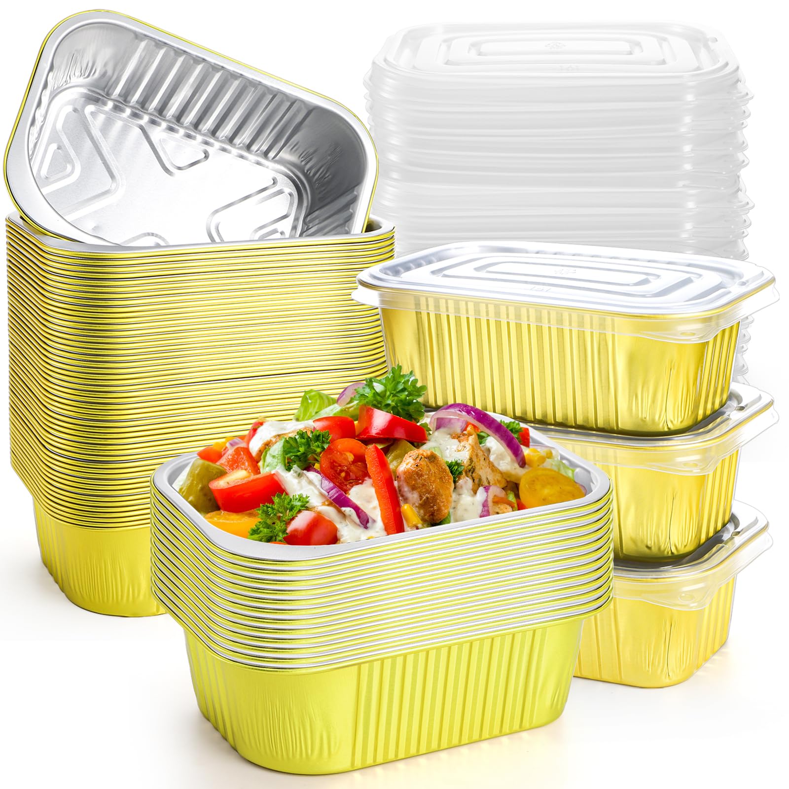 DEAYOU 50 Pack Small Aluminum Pans with Lids, 710ml/24oz 1.5 LB Heavy Duty Disposable Foil Cake Baking Tins, Mini Loaf Pans Takeout Food Containers for Leftover, Meal Prep, Freezer, 6.3" x 4.4" x 2.1"