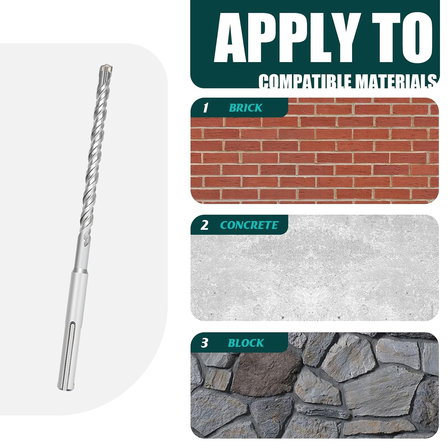 3/8 in x 10.2 in (10 x 260mm) SDS Plus Rotary Hammer Drill Bit, Concrete Drill Bit,Masonry Drill Bit for Concrete, Brick and Cement (Length : 260mm / 10.2 inch, Diameter :3/8 inch （ 10mm)