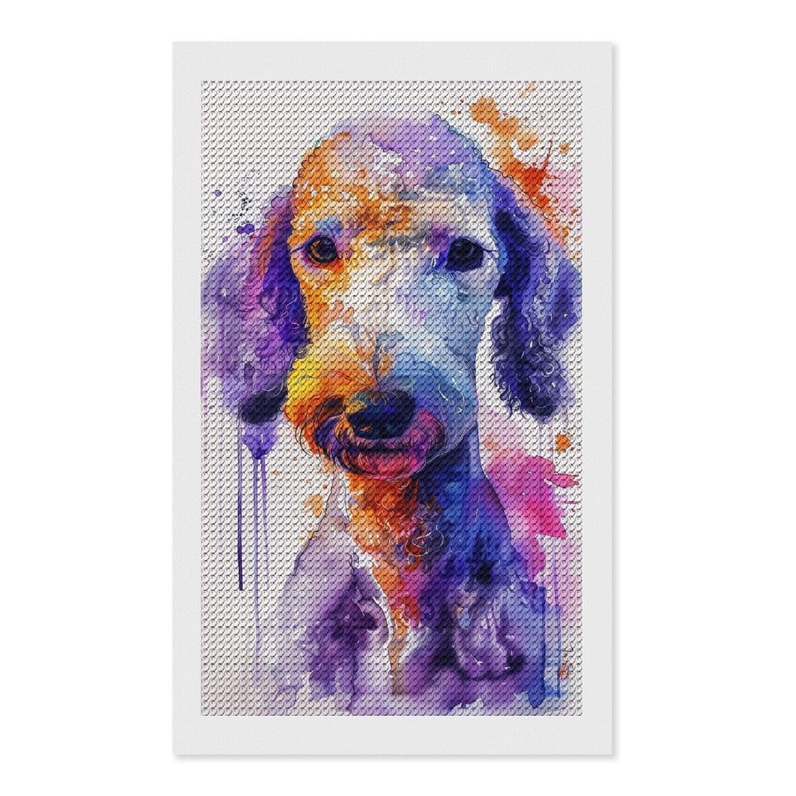 Junmoney Bedlington Terrier Diamond Art Kit 12"x20", for Beginners, Vintage Style Decor, Good for Quiet Evenings, Festive Craft Gift